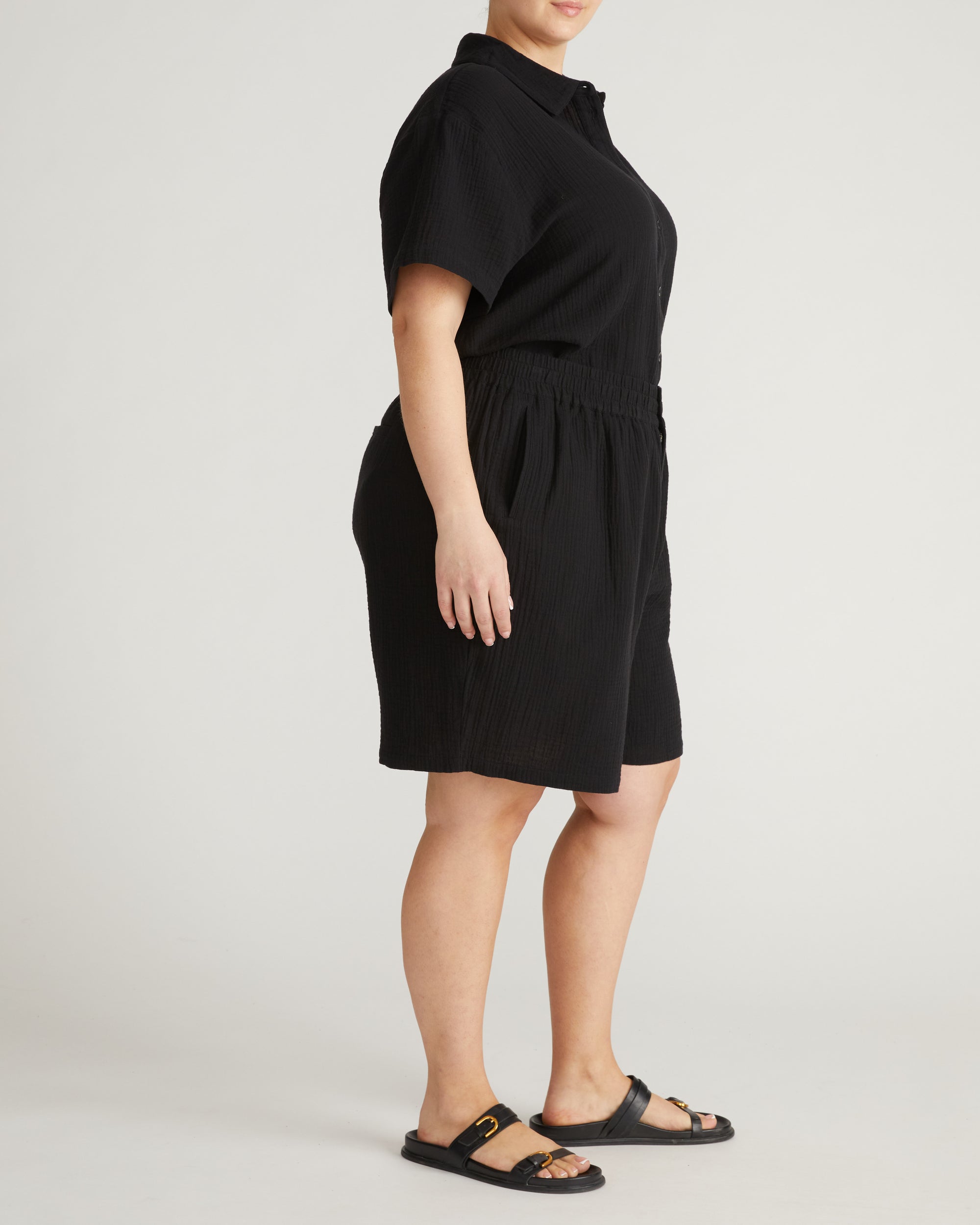 Universal Standard Women's Cotton Gauze Beach Shorts - Black