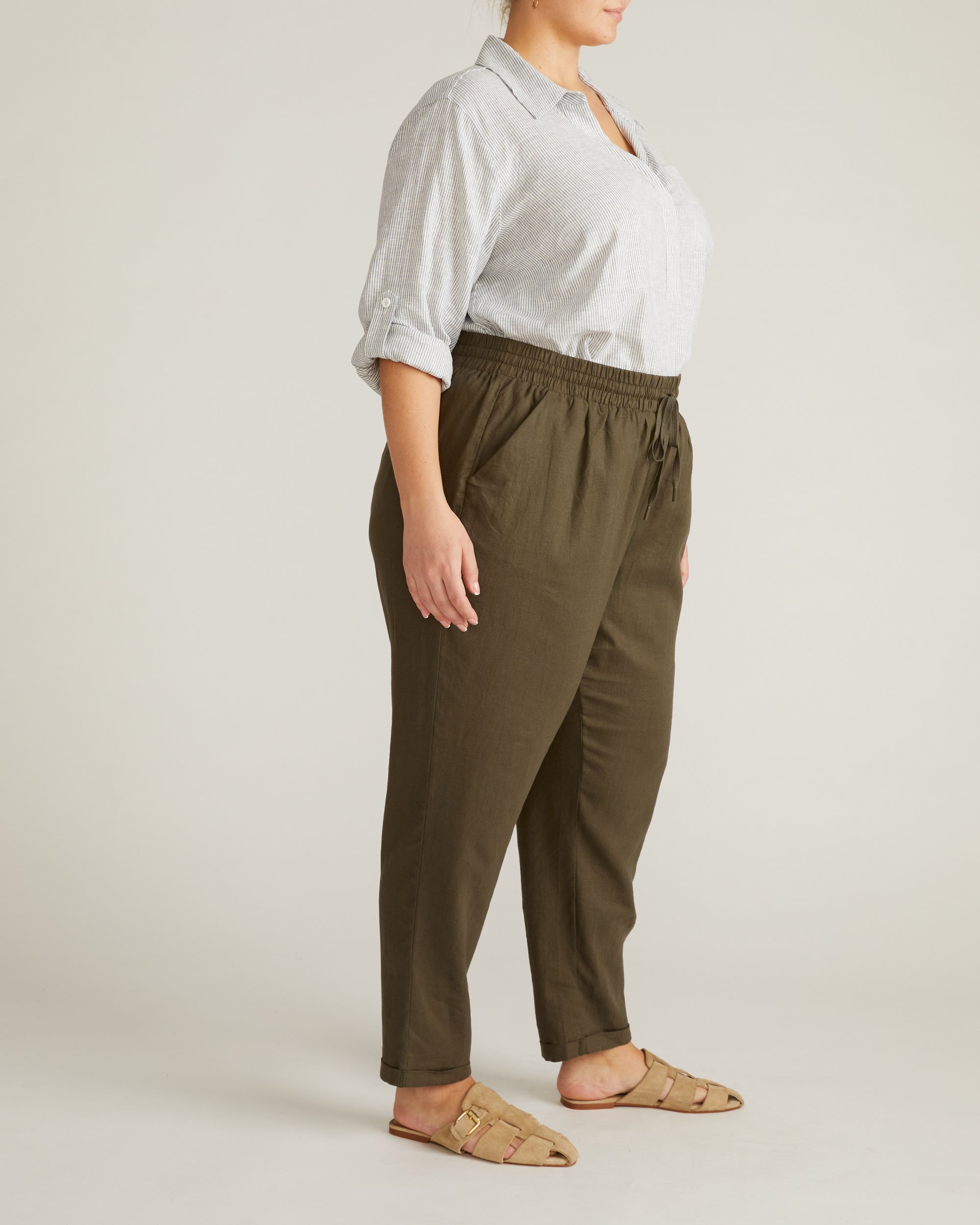 Sayville Linen Blend Drawstring Pant - Camo | Plus Size & Straight Size Women's Fashion | Universal Standard