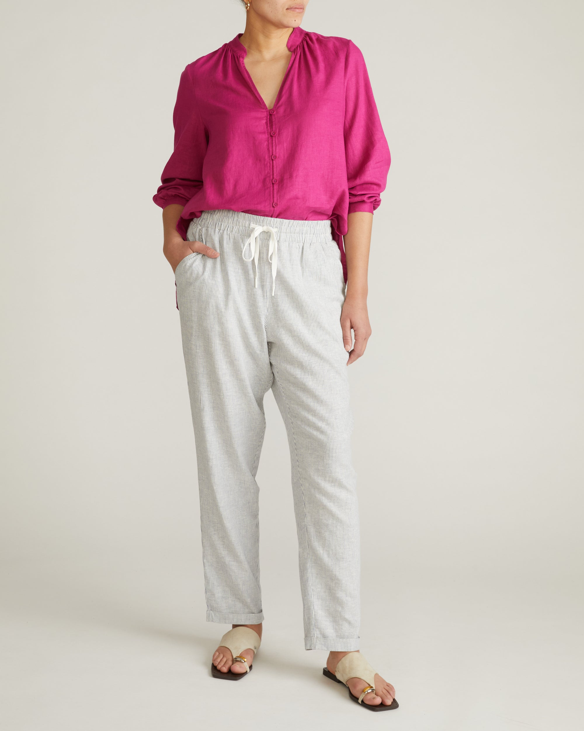 Sayville Linen Blend Drawstring Pant - Beach Stripe | Plus Size & Straight Size Women's Fashion | Universal Standard