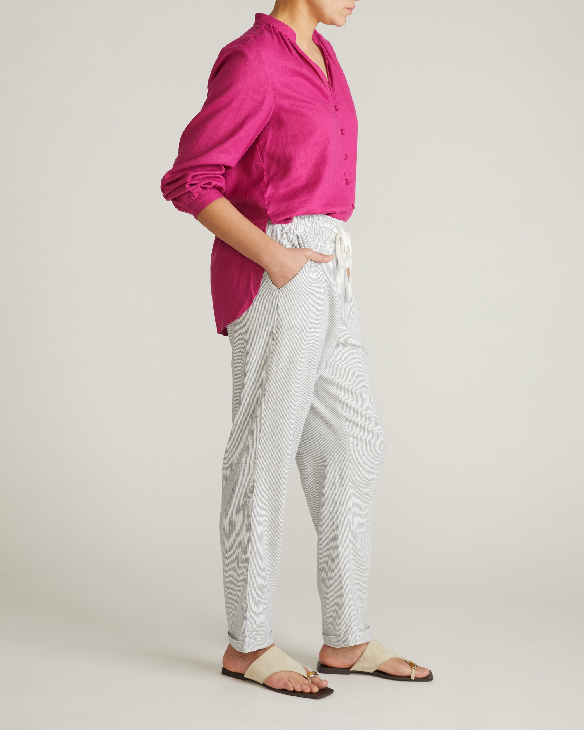 Sayville Linen Blend Drawstring Pant - Beach Stripe | Plus Size & Straight Size Women's Fashion | Universal Standard
