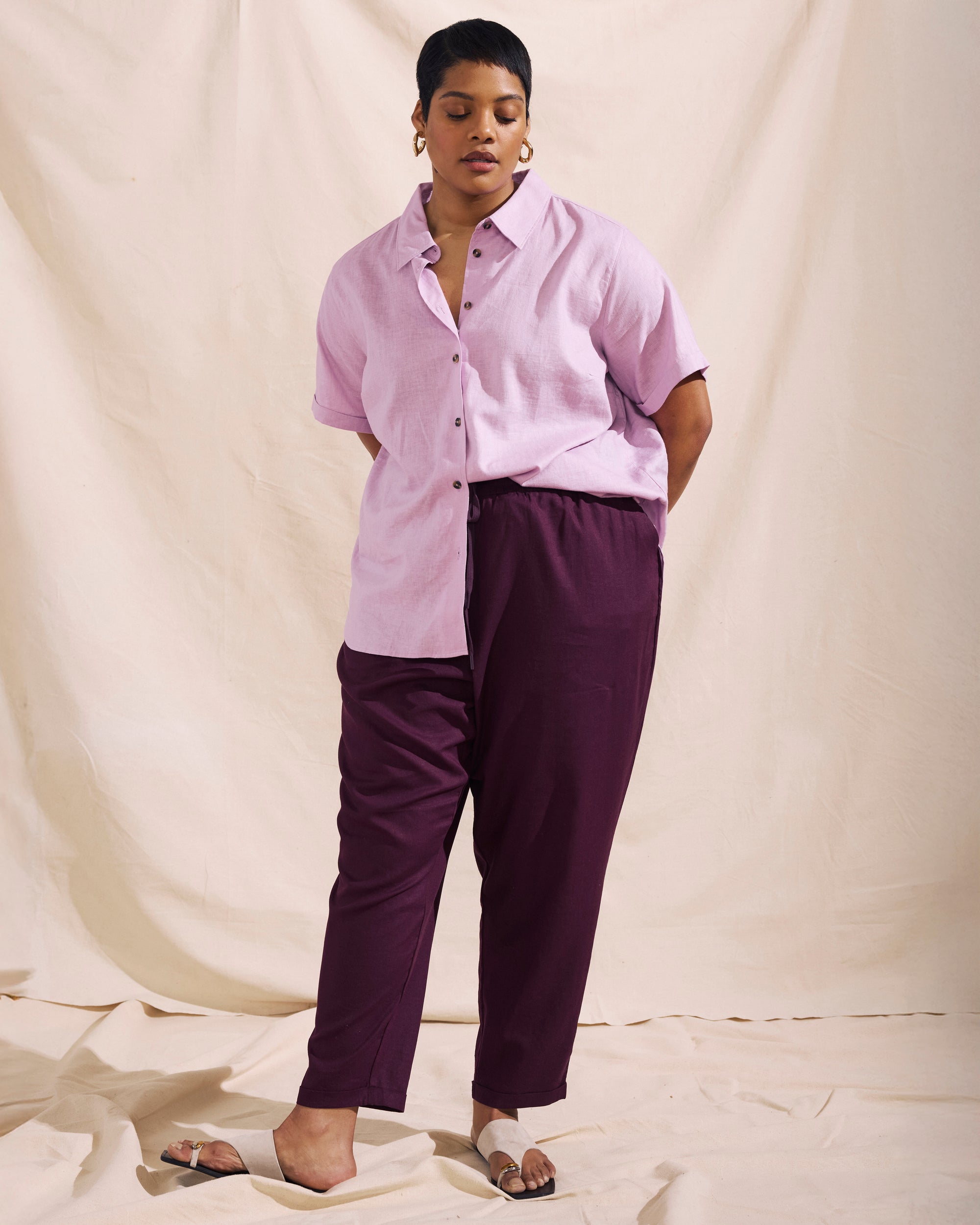 Sayville Linen Blend Drawstring Pant - Acai | Plus Size & Straight Size Women's Fashion | Universal Standard