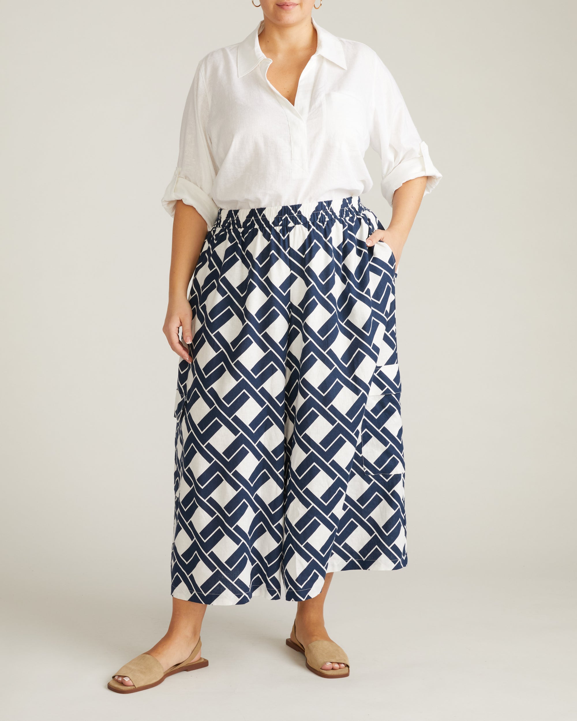 Palazzo Cargo Linen Blend Pant - Geometrica Print | Plus Size & Straight Size Women's Fashion | Universal Standard