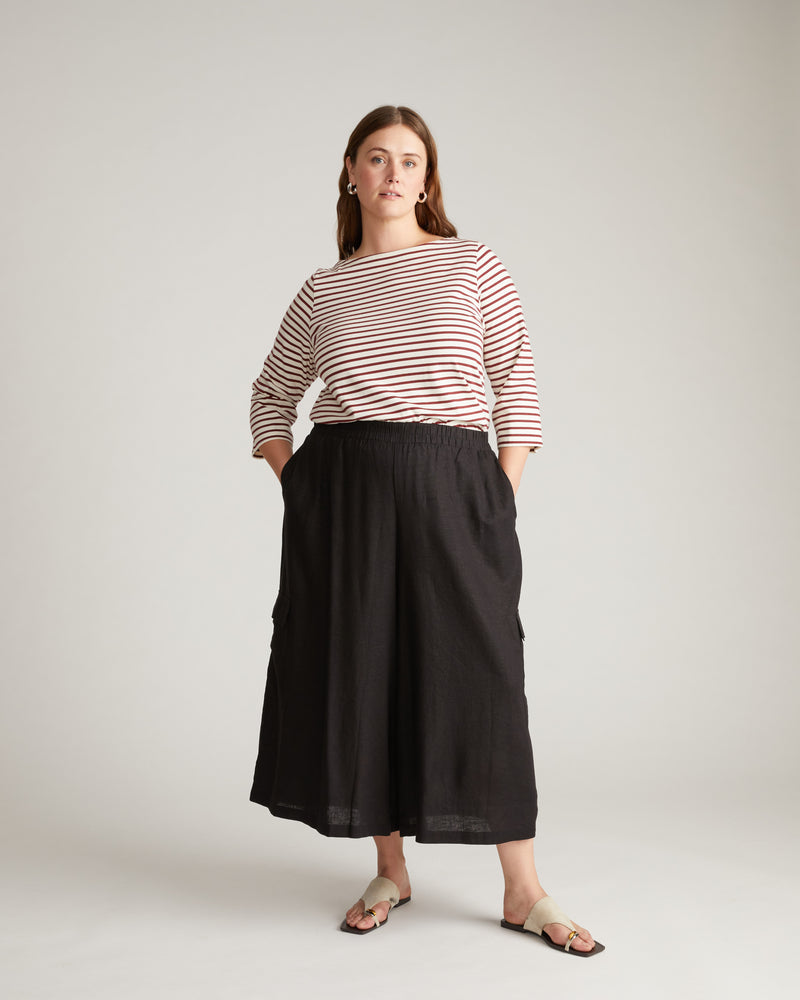 Belle Breton Stripe Jersey Tee - Ecru/Burgundy Stripe