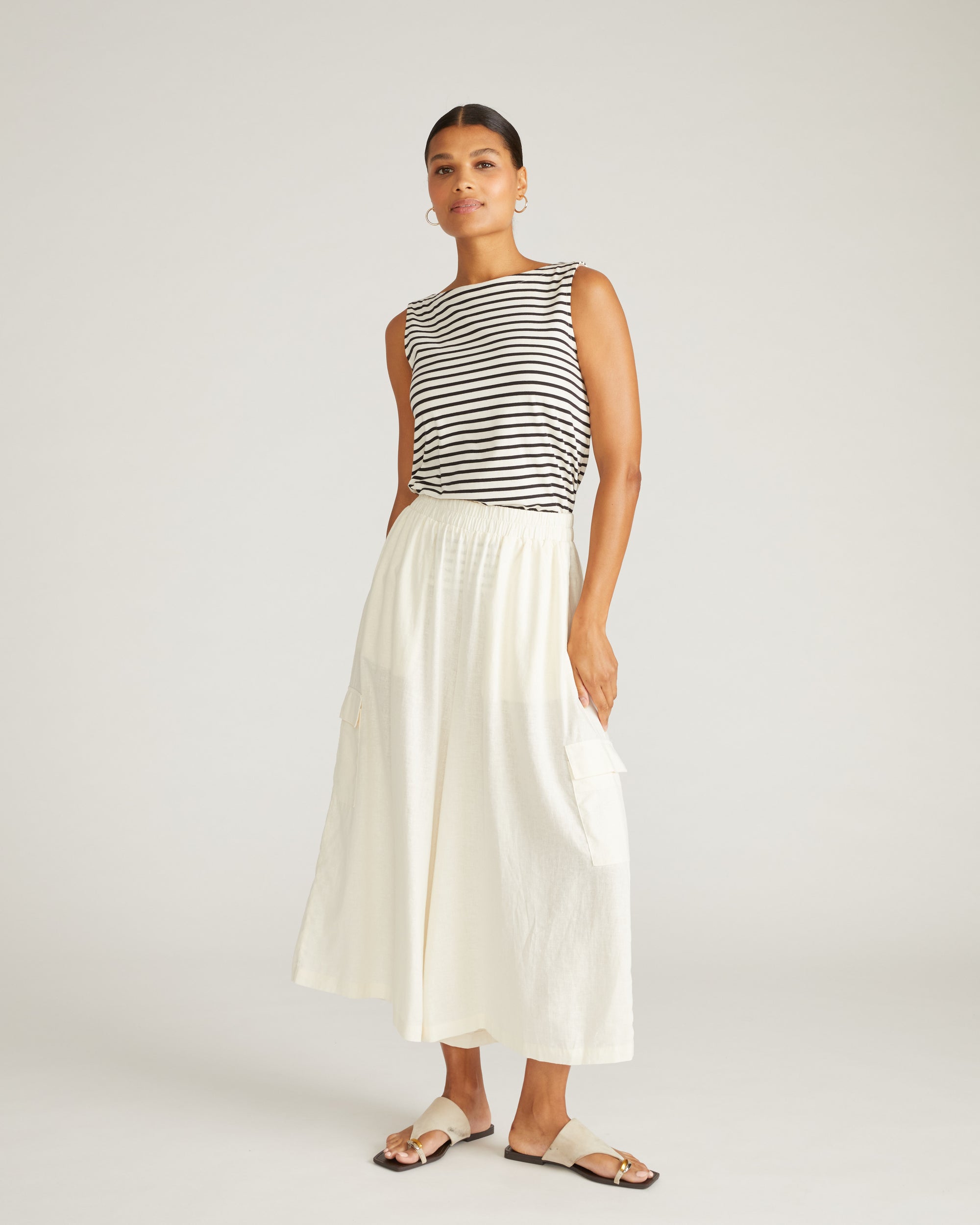 Palazzo Cargo Linen Pant - White