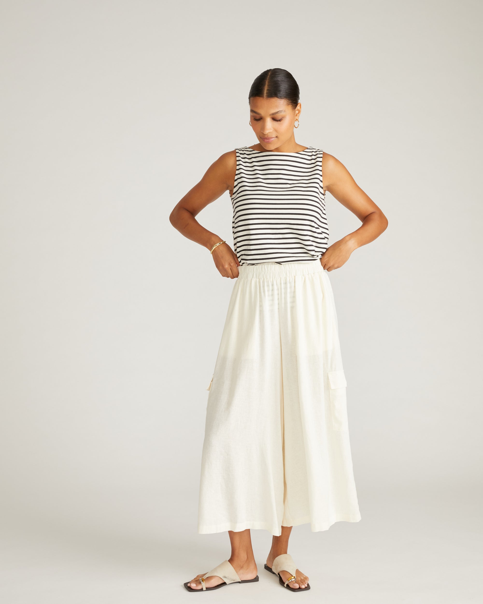 Palazzo Cargo Linen Pant - White