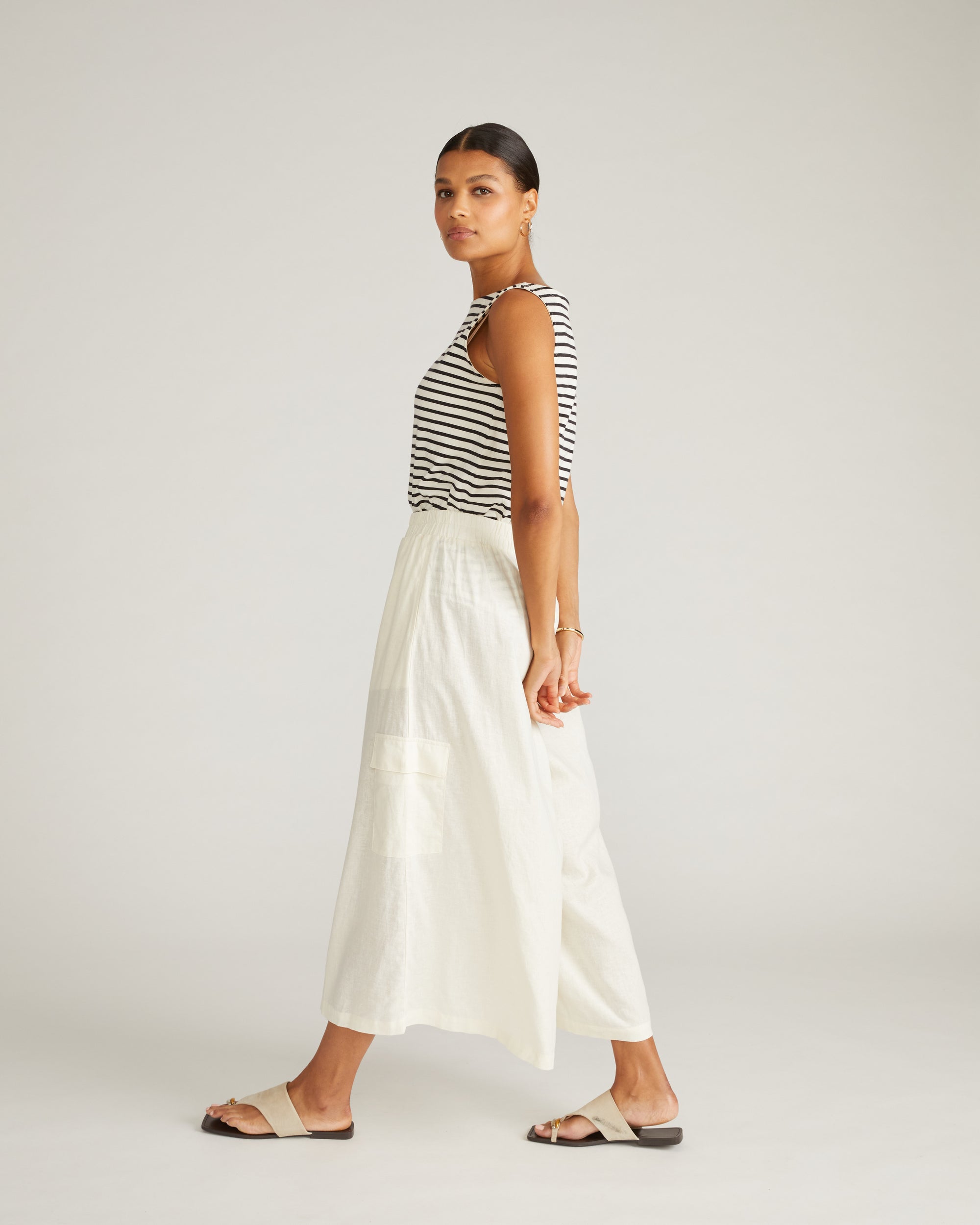 Palazzo Cargo Linen Pant - White