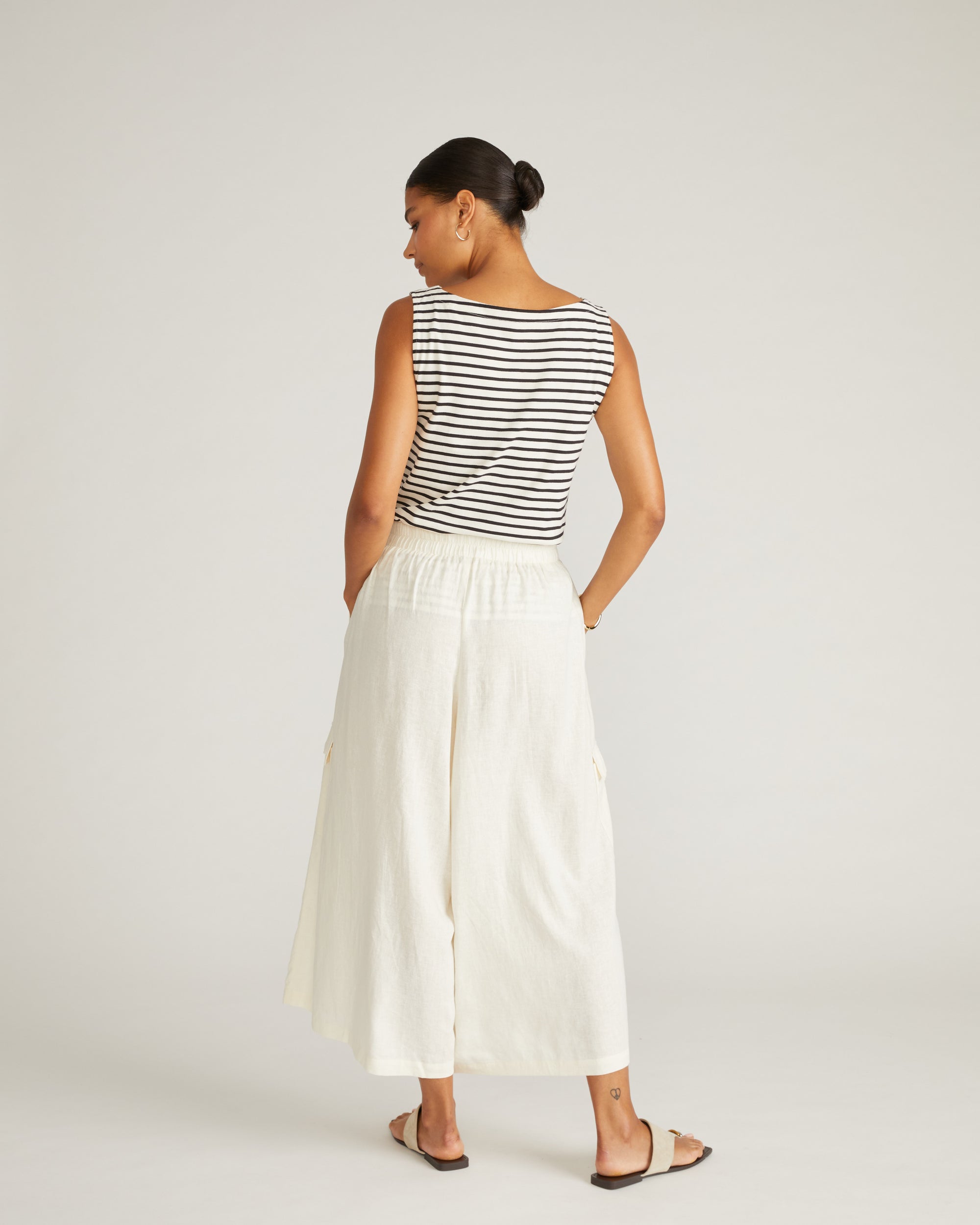 Palazzo Cargo Linen Pant - White
