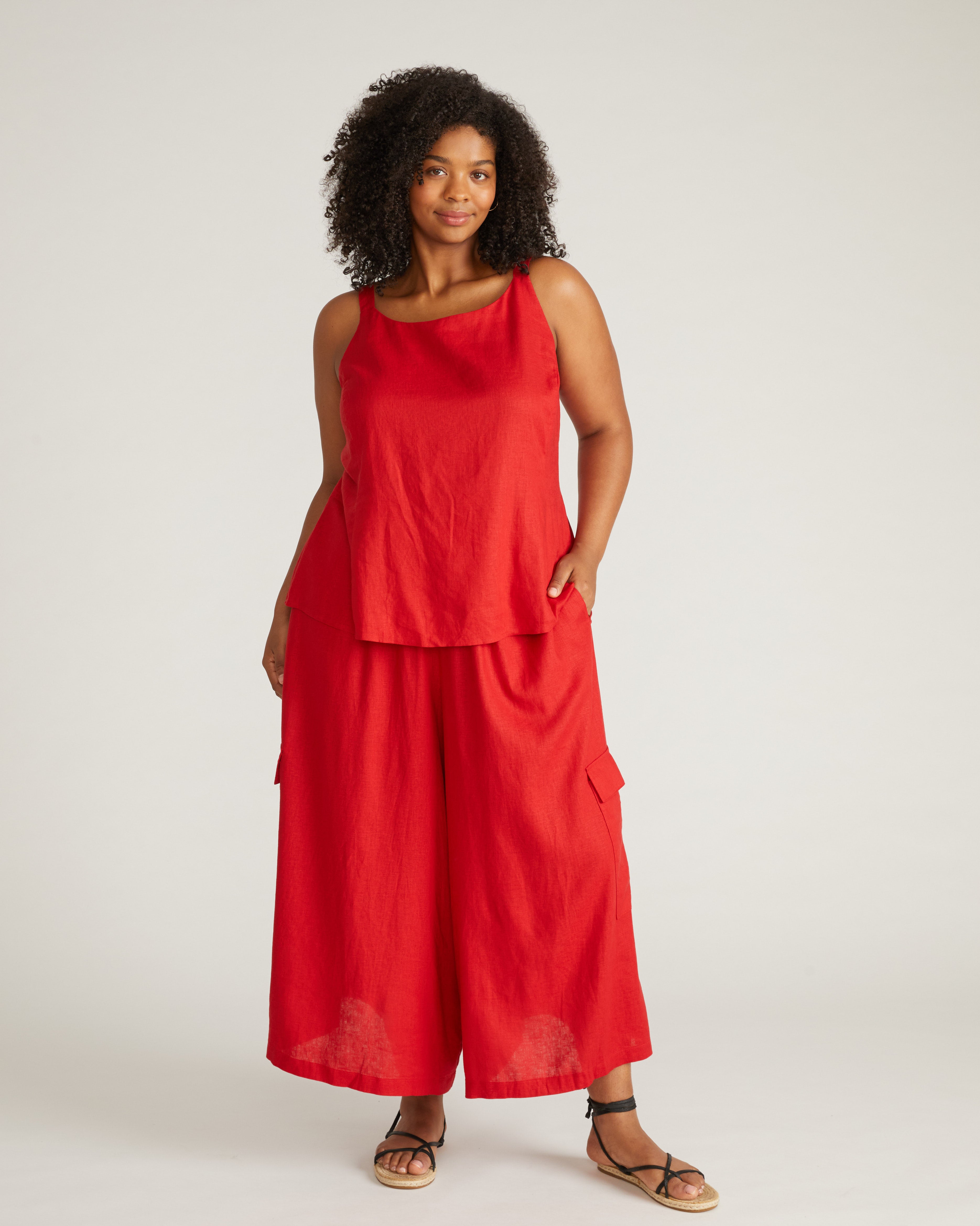 Palazzo Cargo Linen Pant - Ruby Red