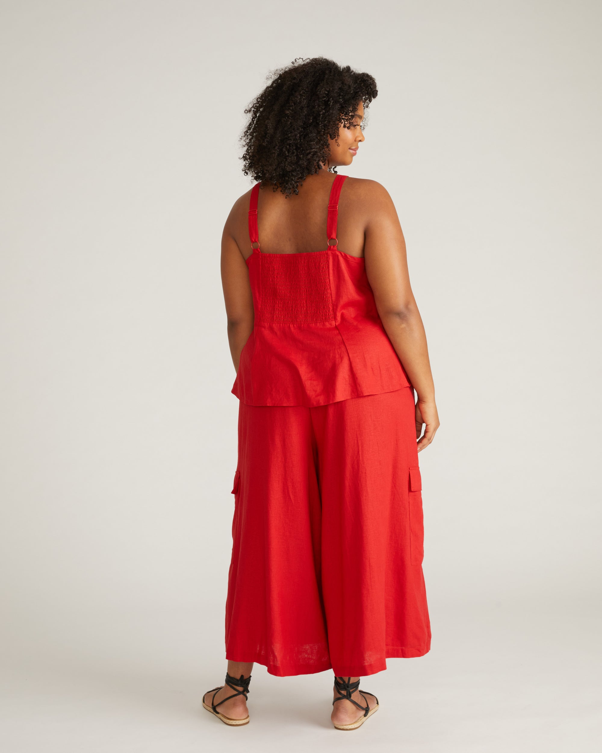 Palazzo Cargo Linen Pant - Ruby Red