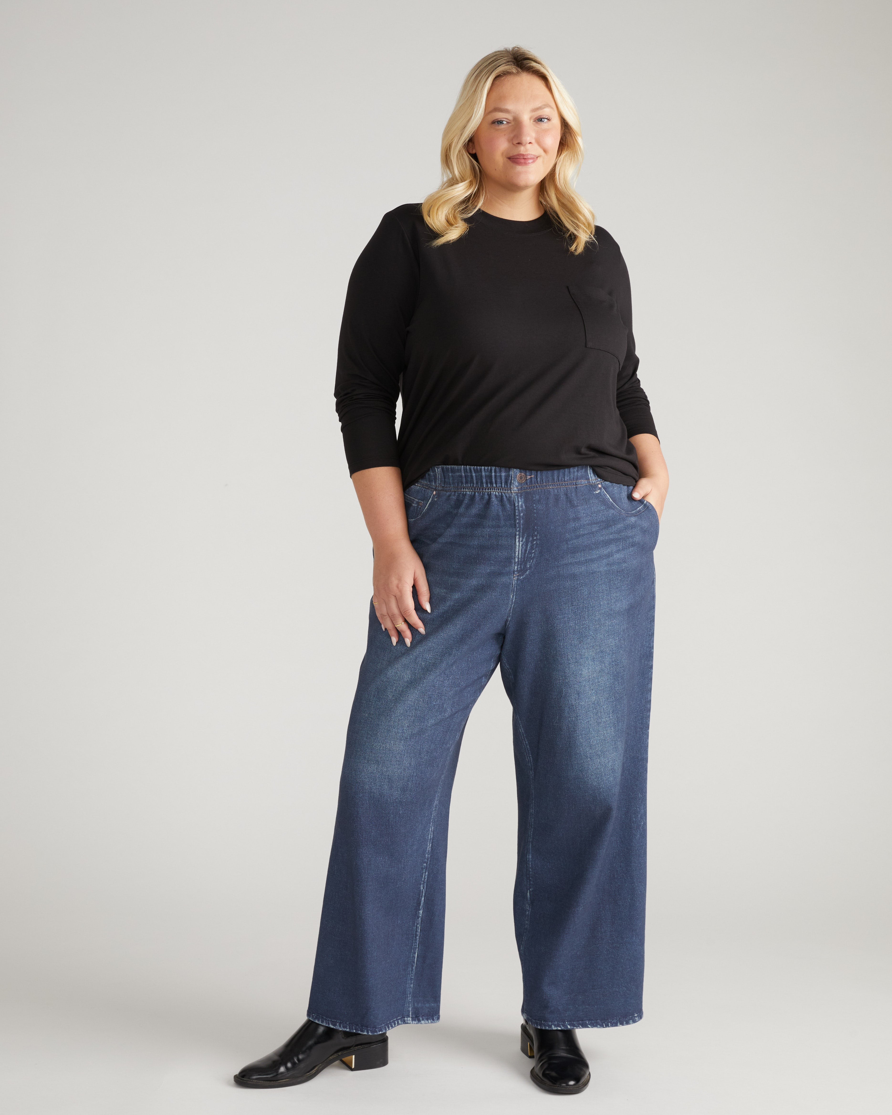 Wide Leg Sweatpant Jeans - Blue Mirage