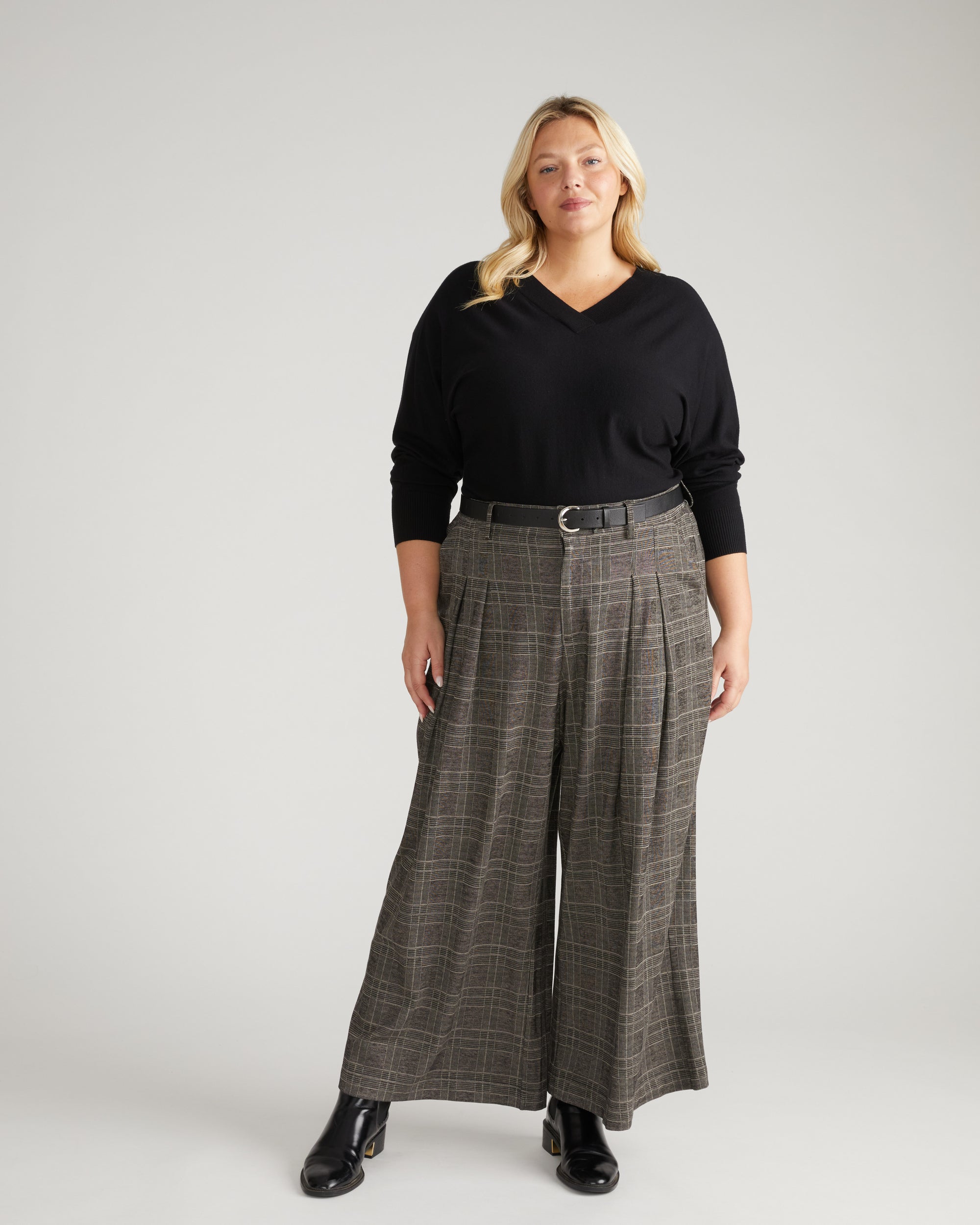 Palais Wide Leg Ponte Pants - British Plaid