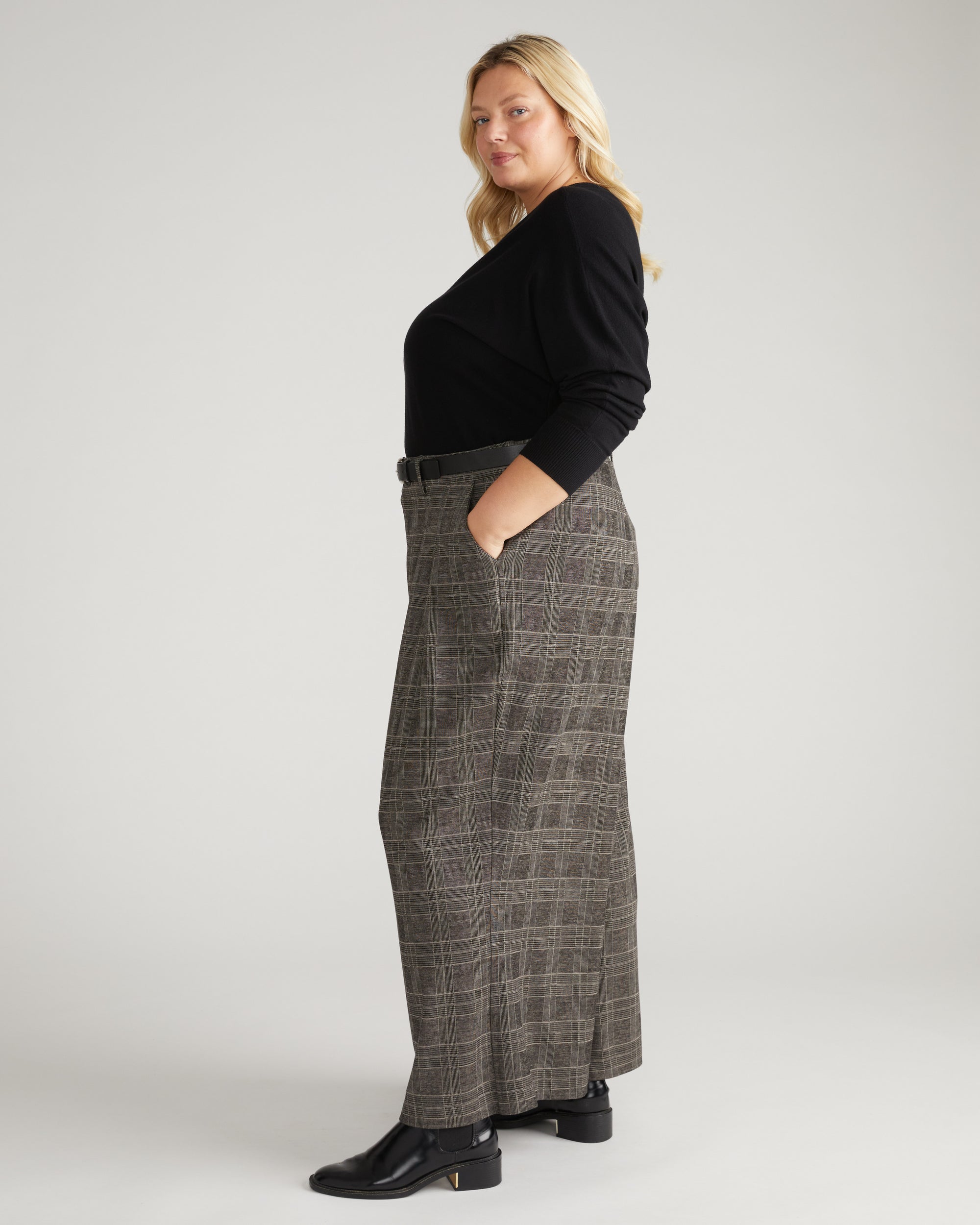 Palais Wide Leg Ponte Pants - British Plaid
