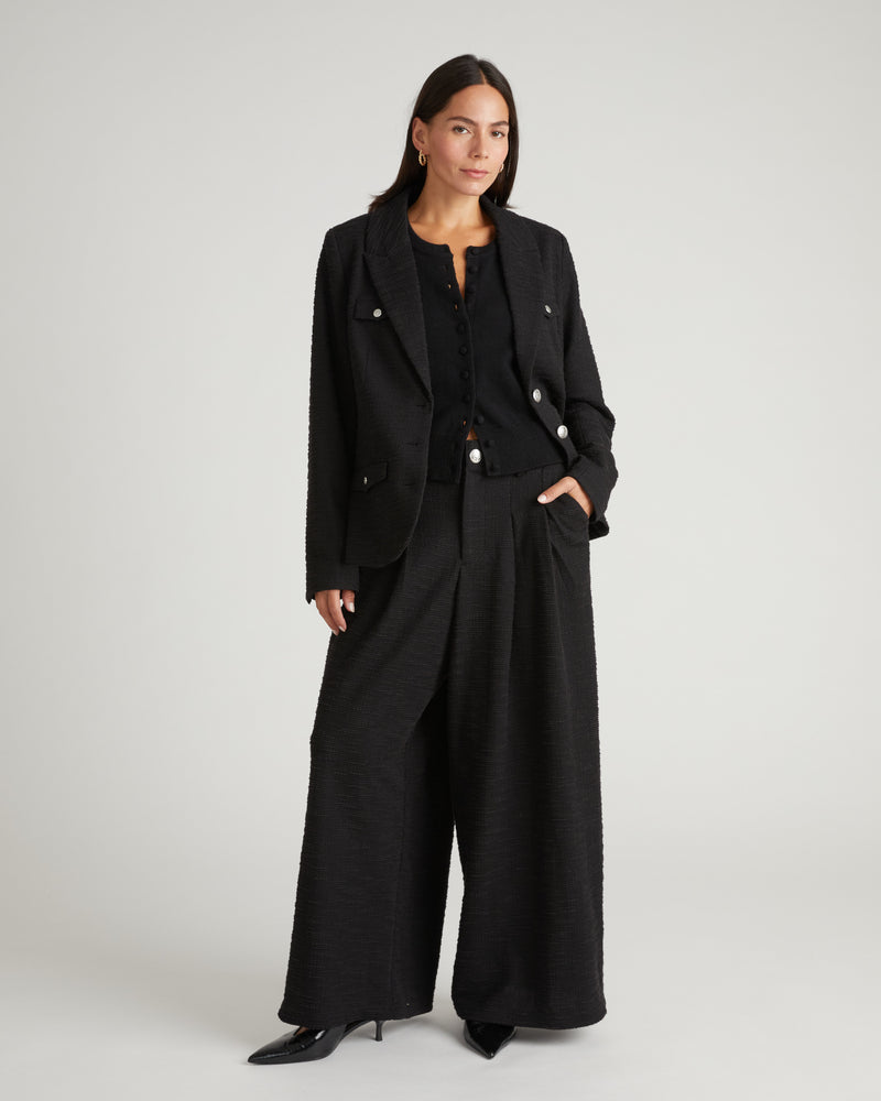 4 Pocket Ponte Blazer - Black Tweed with Silver Buttons | Plus Size & Straight Size Women's Fashion | Universal Standard