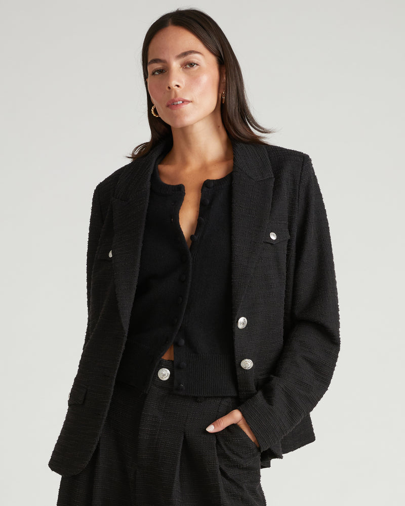 4 Pocket Ponte Blazer - Black Tweed with Silver Buttons | Plus Size & Straight Size Women's Fashion | Universal Standard