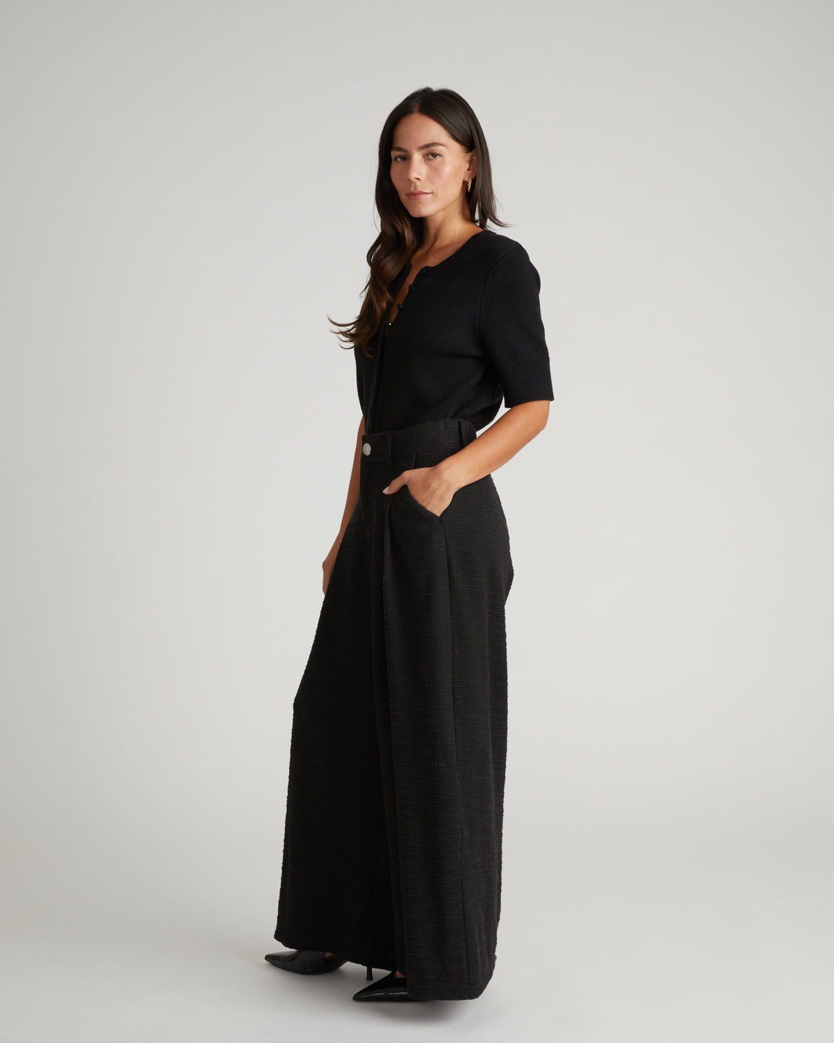 Palais Wide Leg Ponte Pants - Black Tweed | Plus Size & Straight Size Women's Fashion | Universal Standard