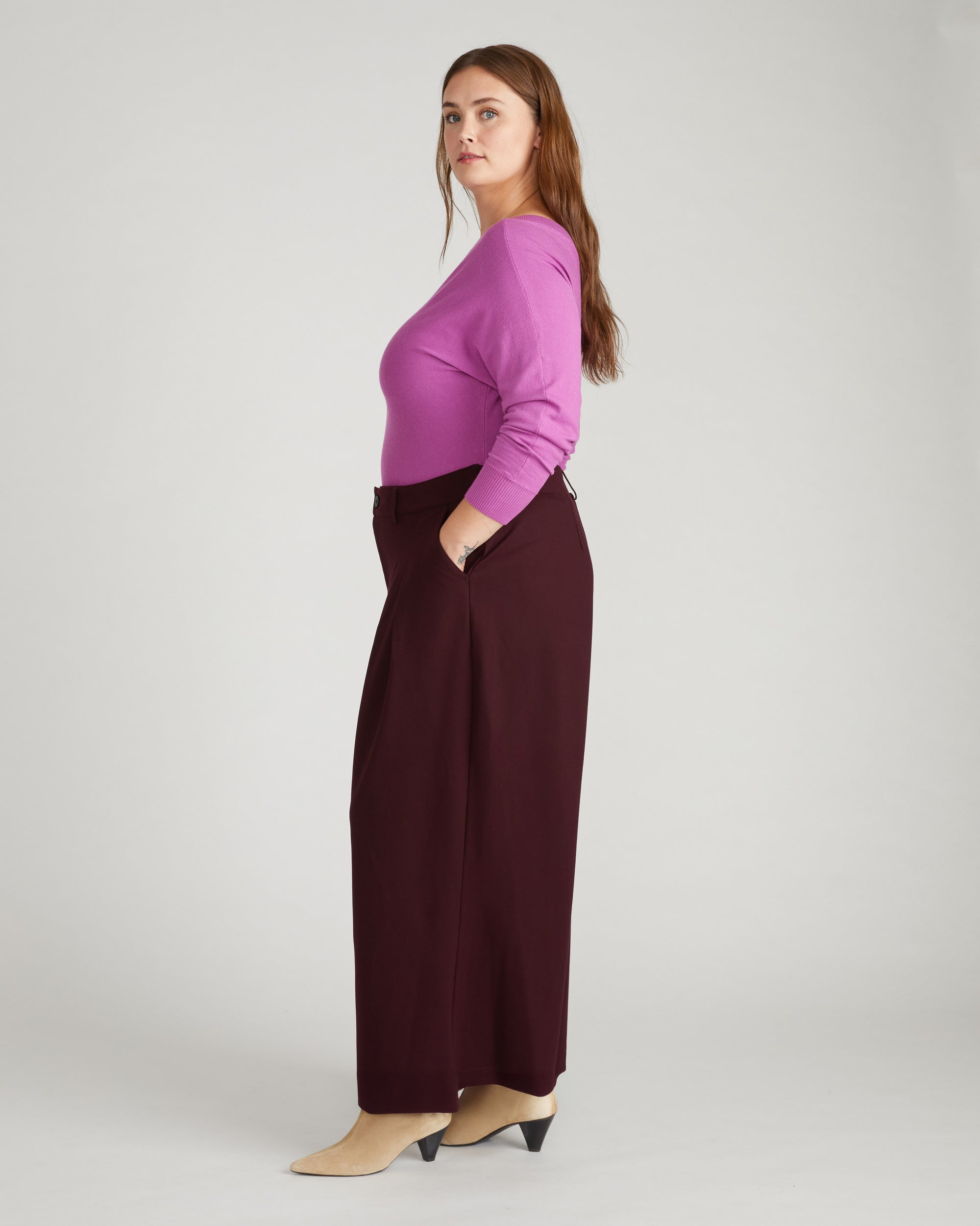 Palais Wide Leg Ponte Pants - / Black Cherry- Size3XL