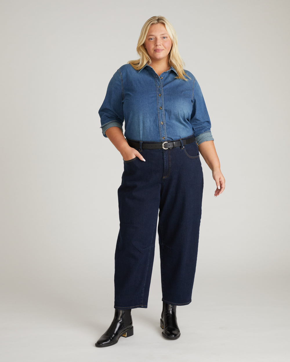 Dakota Cropped Barrel Leg Jeans - Dark Indigo