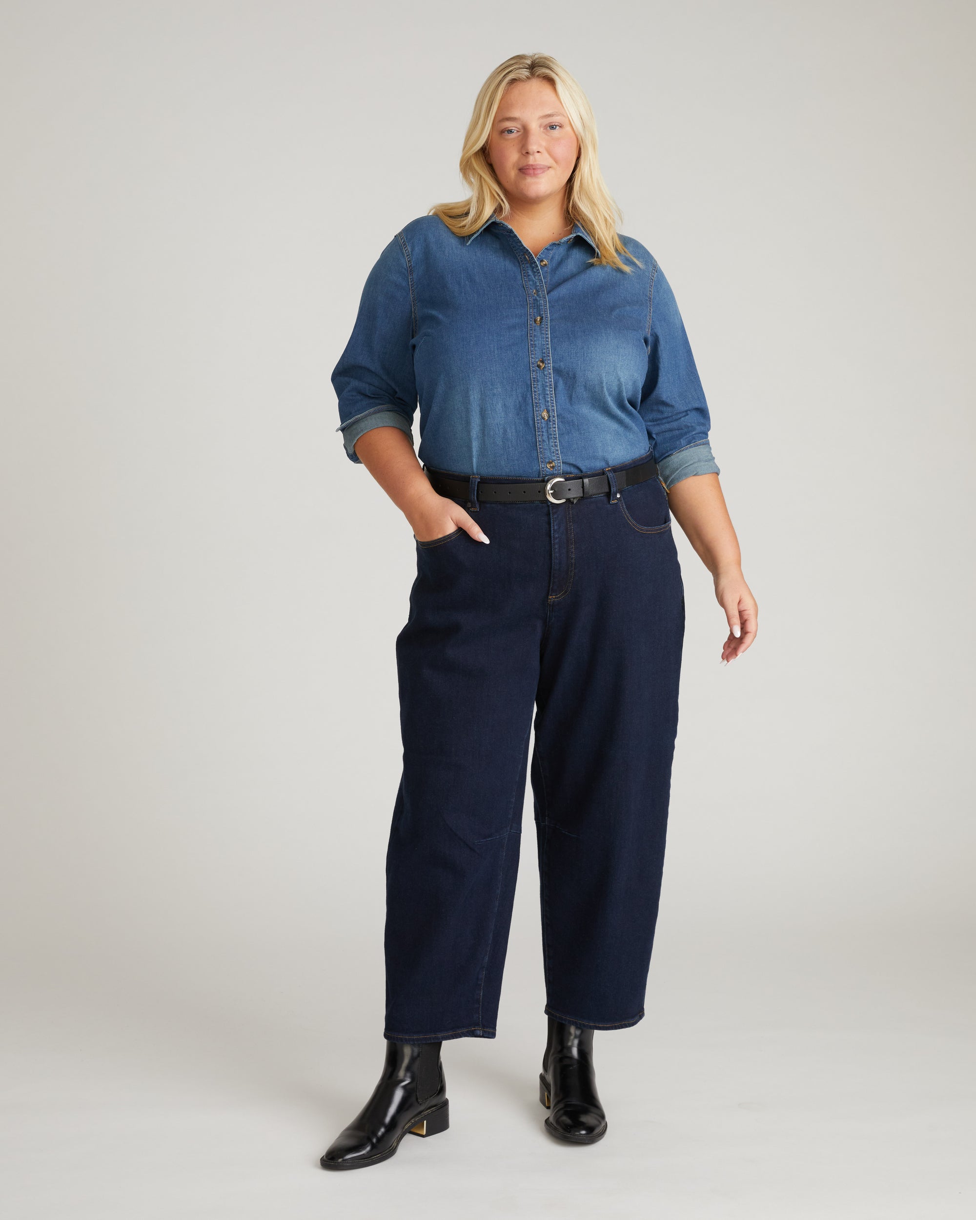 Dakota Cropped Barrel Leg Jeans - Dark Indigo