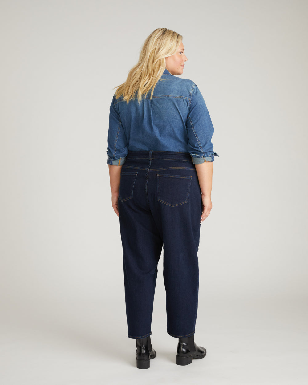 Dakota Cropped Barrel Leg Jeans - Dark Indigo