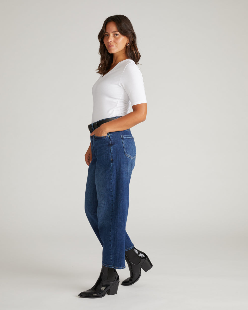Dakota Cropped Barrel Leg Jeans - Naval Blue Wash