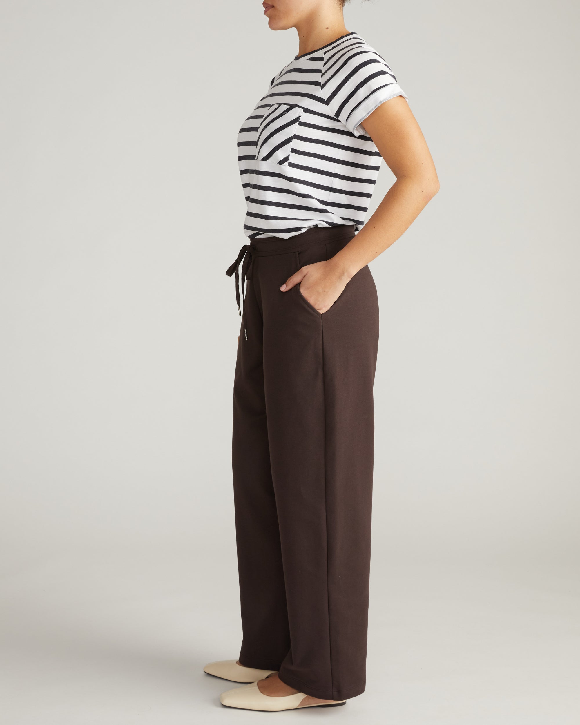 Woman wearing Straight Leg French Terry Sweatpants - Deep Brown from Universal Standard