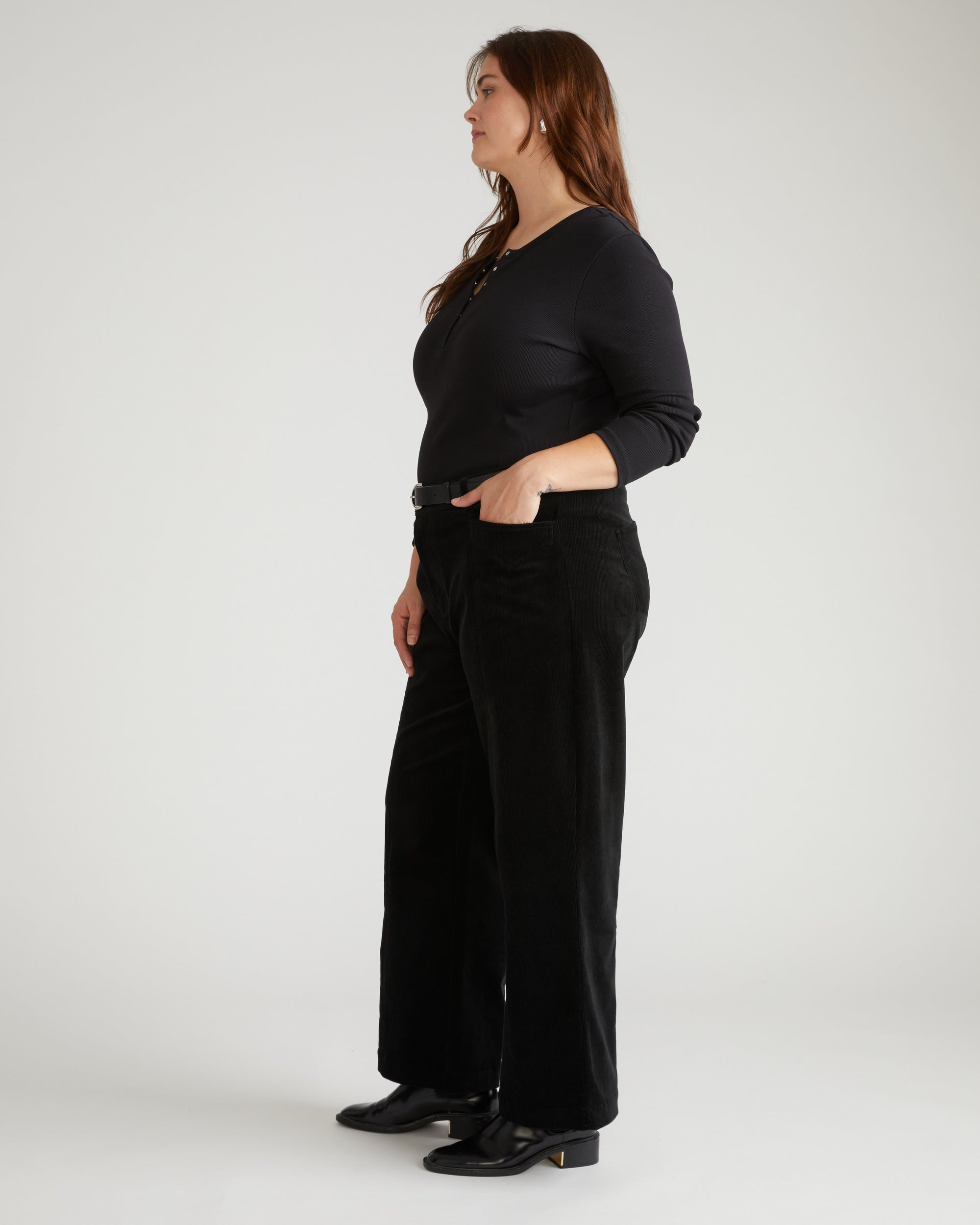 Camila Wide Leg Corduroy Pants - Black