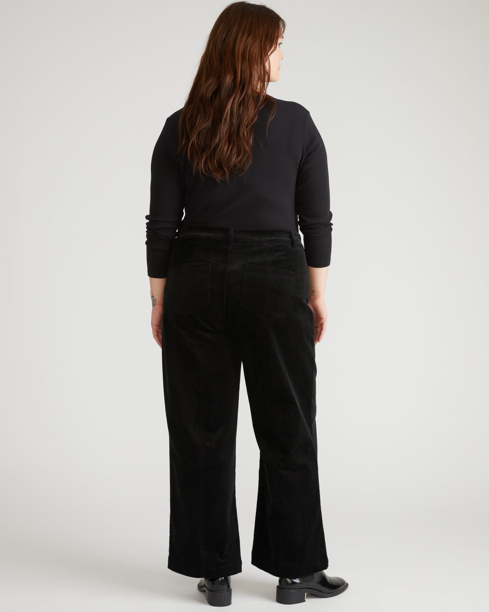 Camila Wide Leg Corduroy Pants - Black