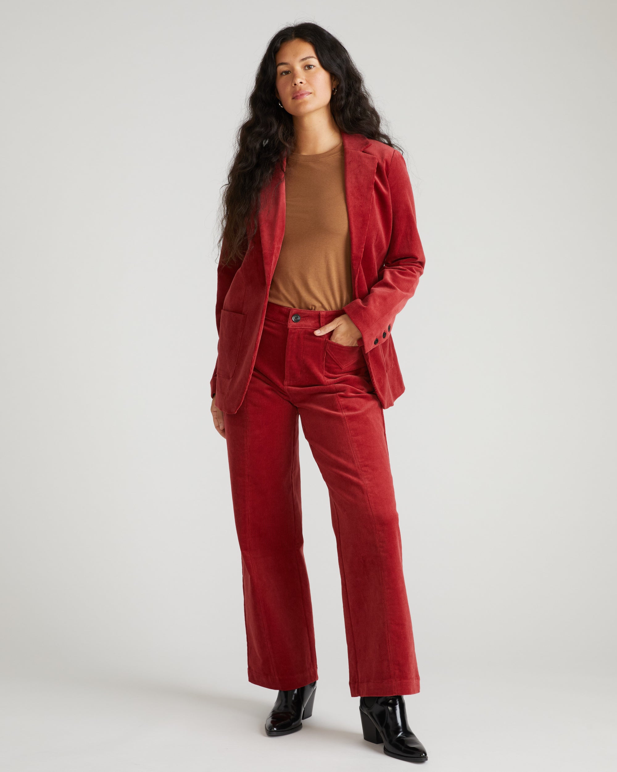 Camila Wide Leg Corduroy Pants - Autumnal Red
