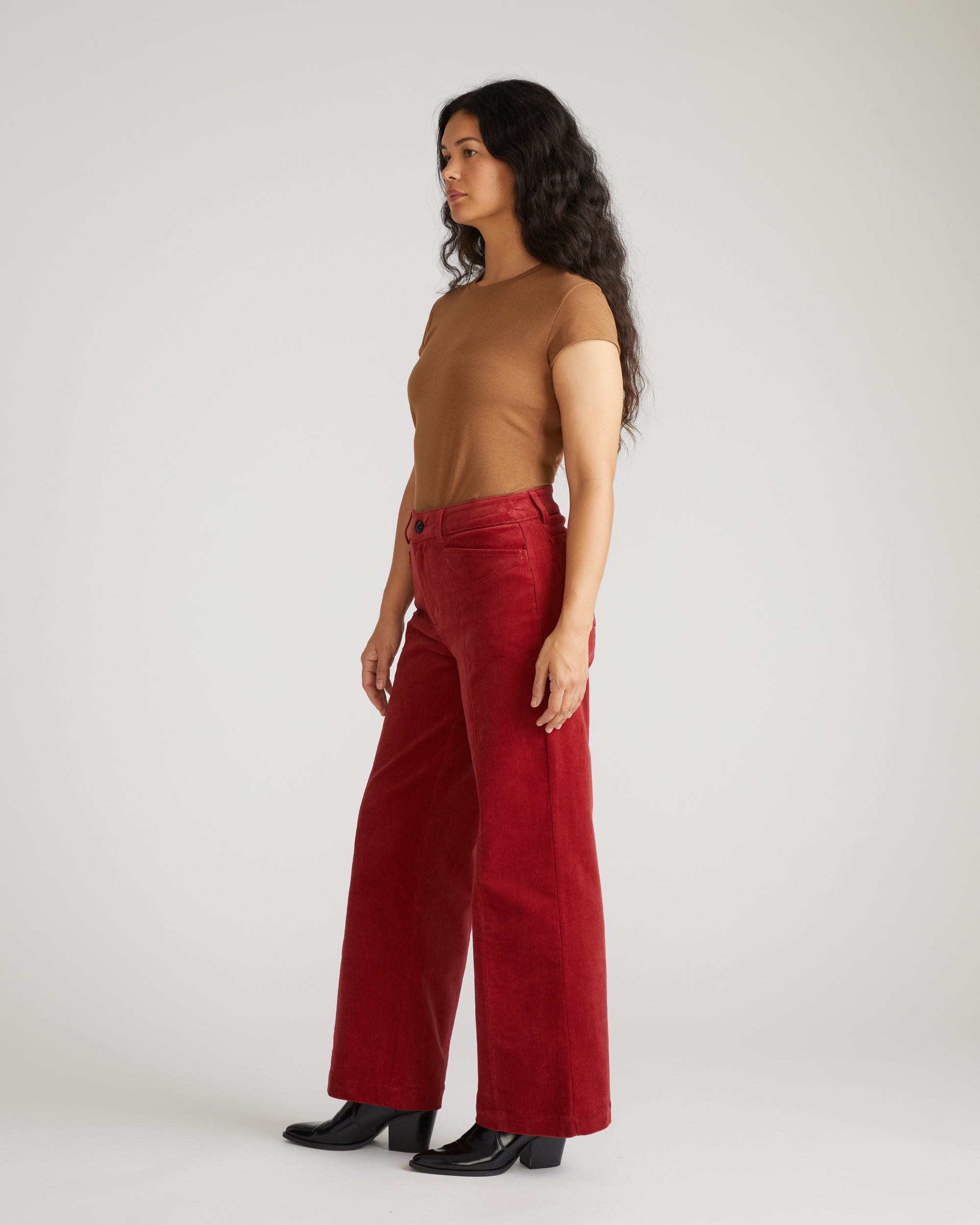 Camila Wide Leg Corduroy Pants - Autumnal Red