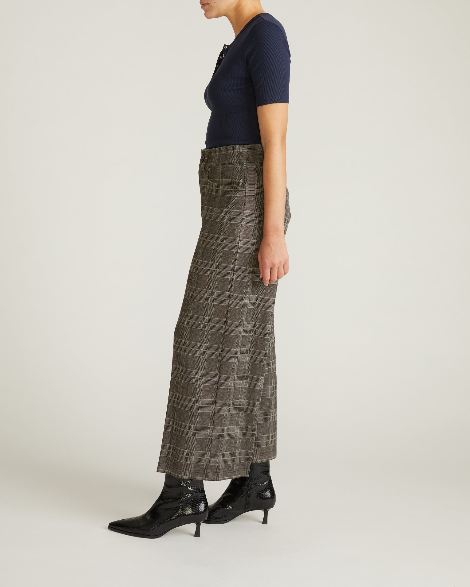 Woman wearing Cropped Wide Leg Ponte Pants - British Plaid from Universal Standard