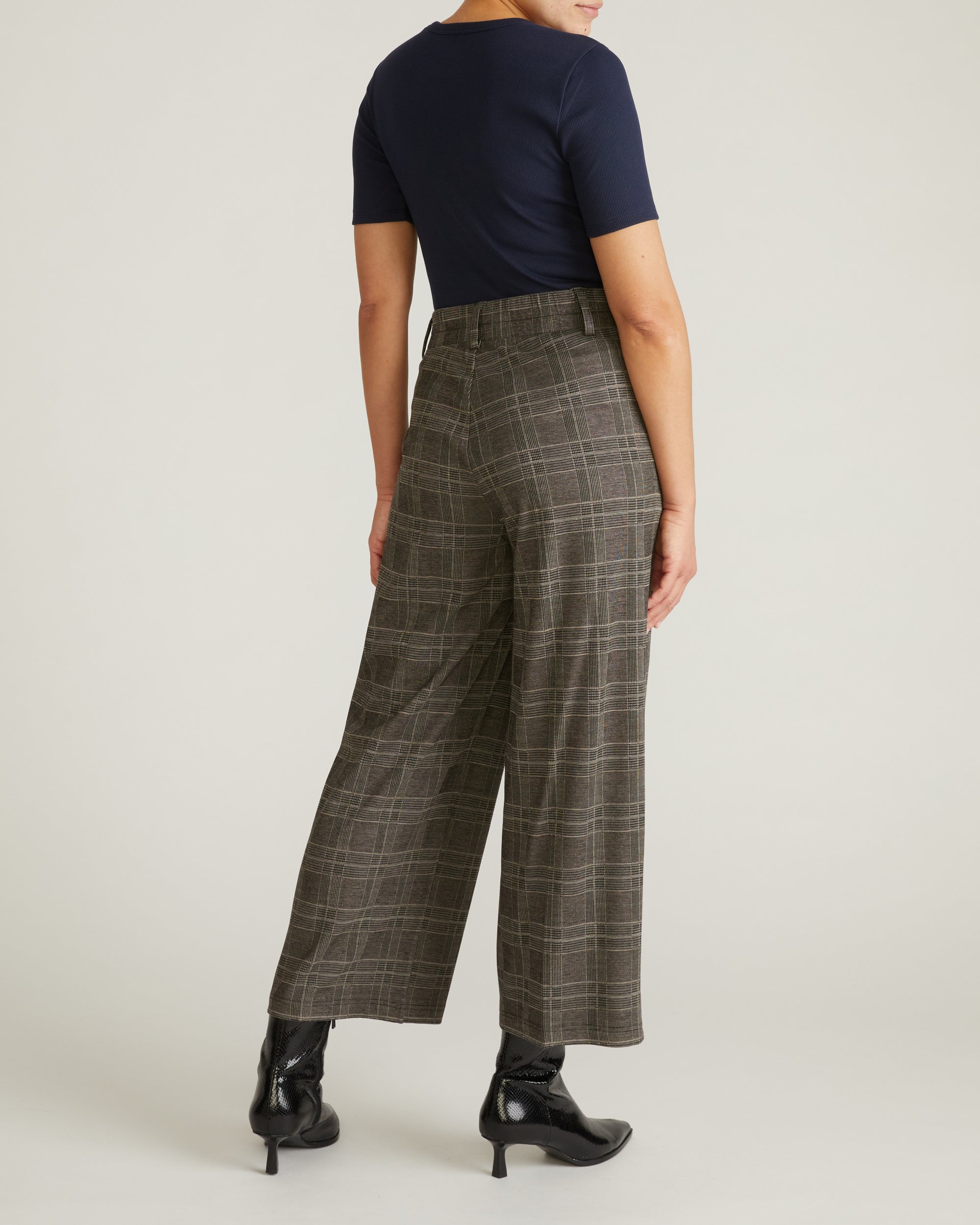 Woman wearing Cropped Wide Leg Ponte Pants - British Plaid from Universal Standard