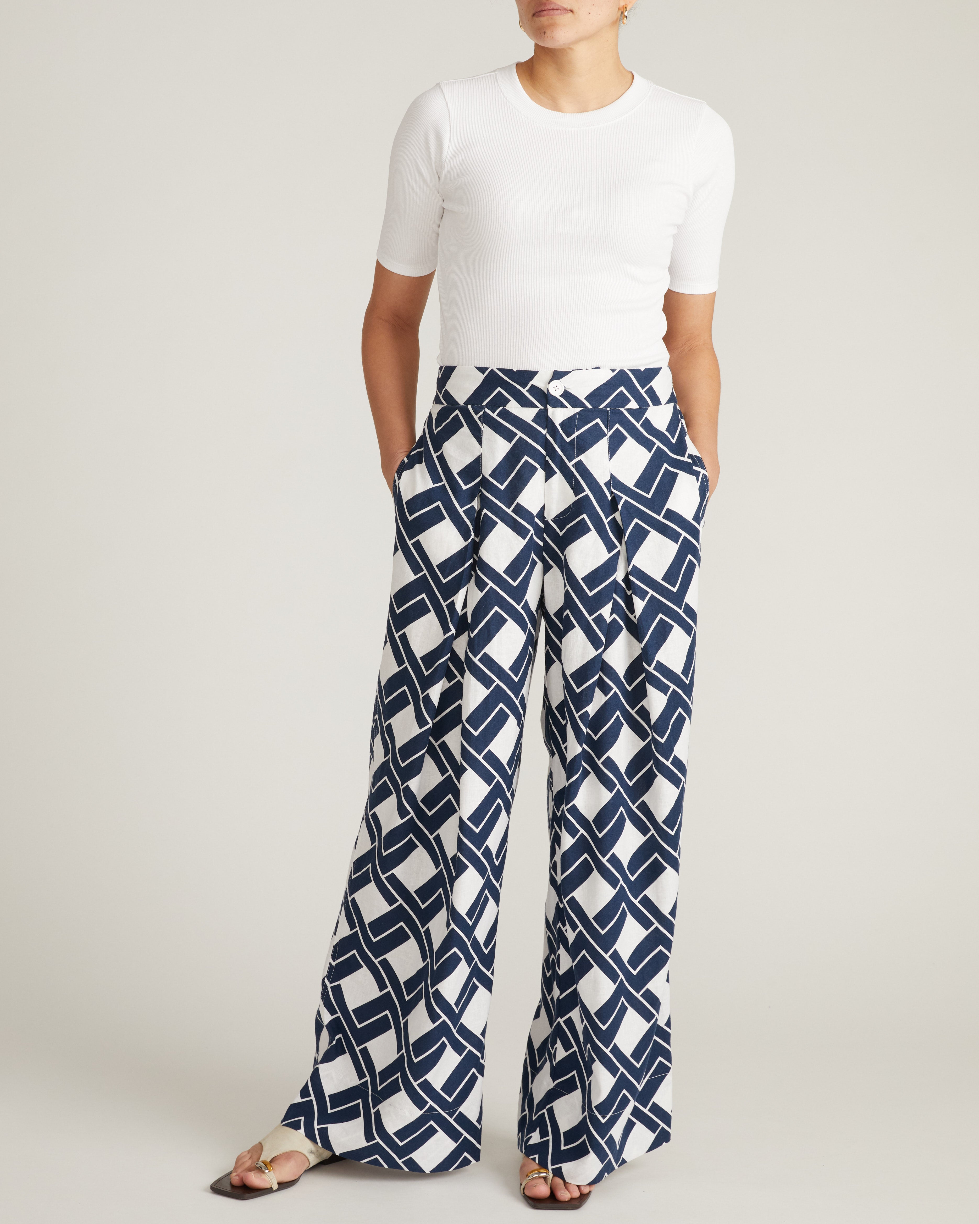 Marley Wide Leg Linen Blend Pants - Geometrica Print – Universal