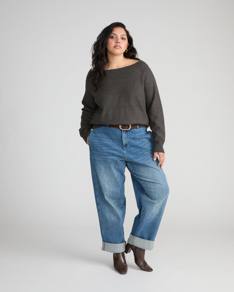 Brandi Cuffed Barrel Leg Jeans - Hudson Blue