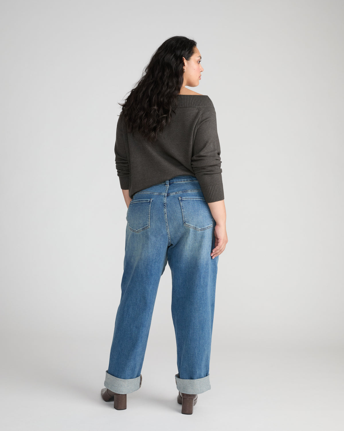Brandi Cuffed Barrel Leg Jeans - Hudson Blue