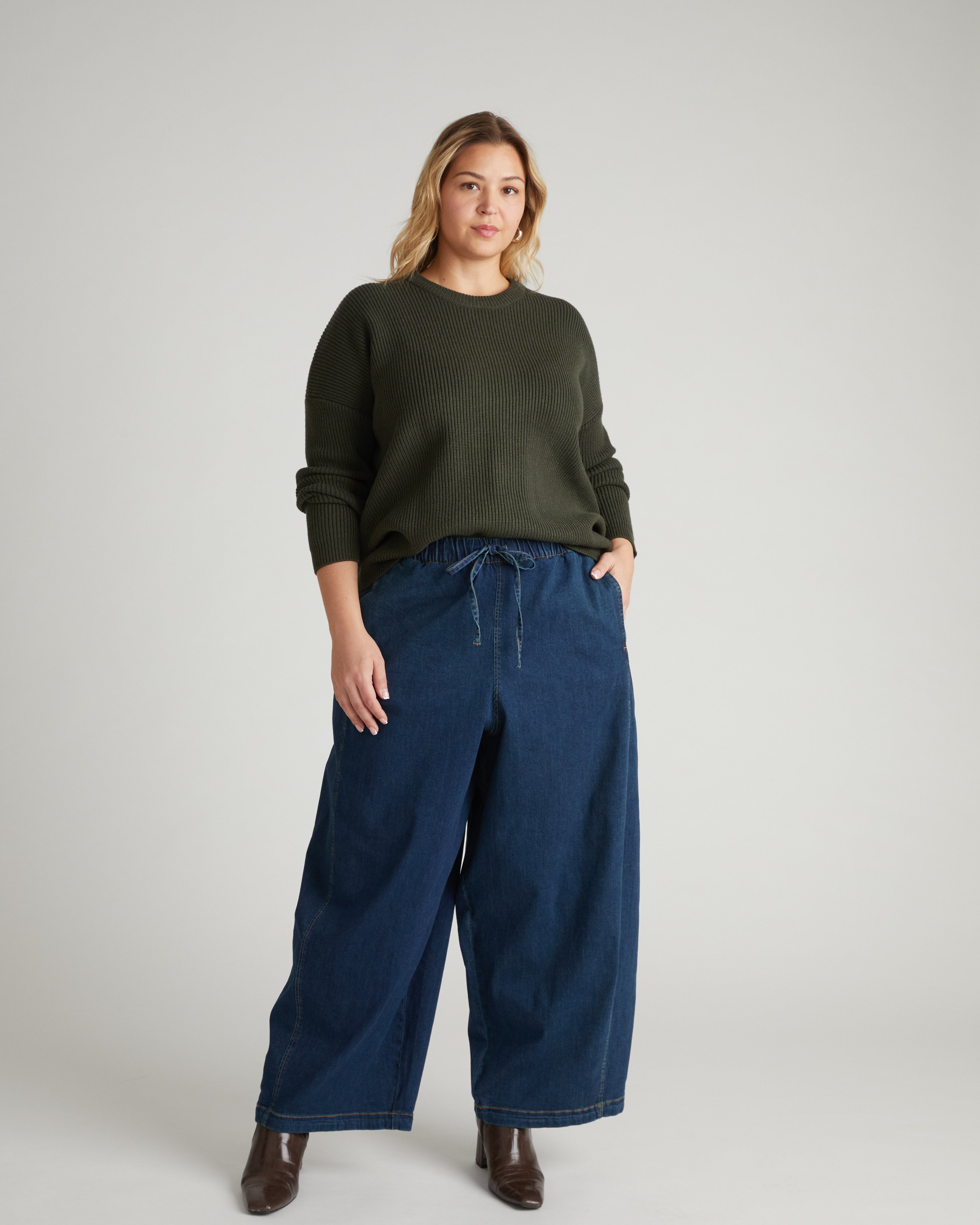 ComfortDenim Drawstring Balloon Jeans - Steel Blue Wash