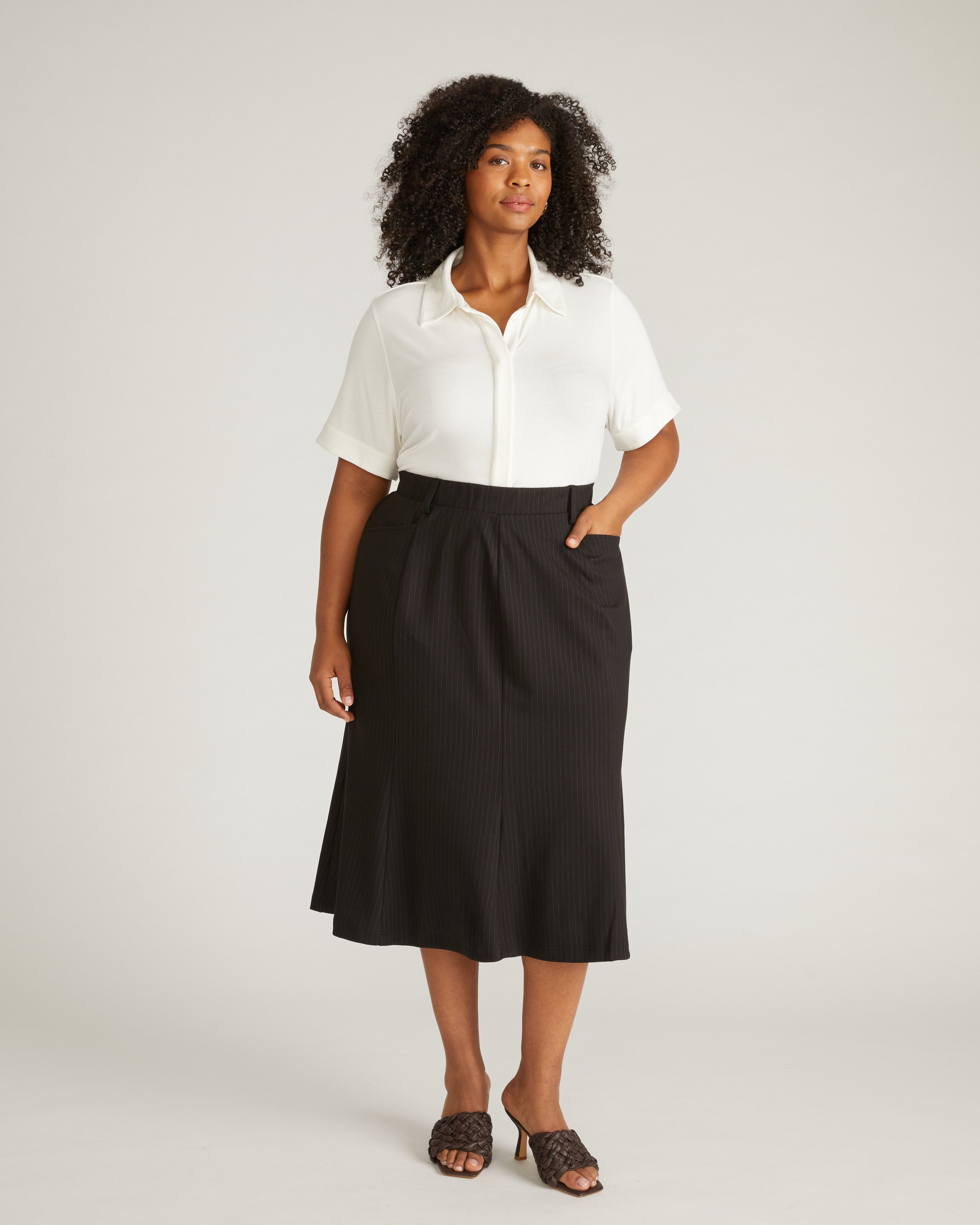 Carla Ponte Skirt - Slate Pinstripe – Universal Standard