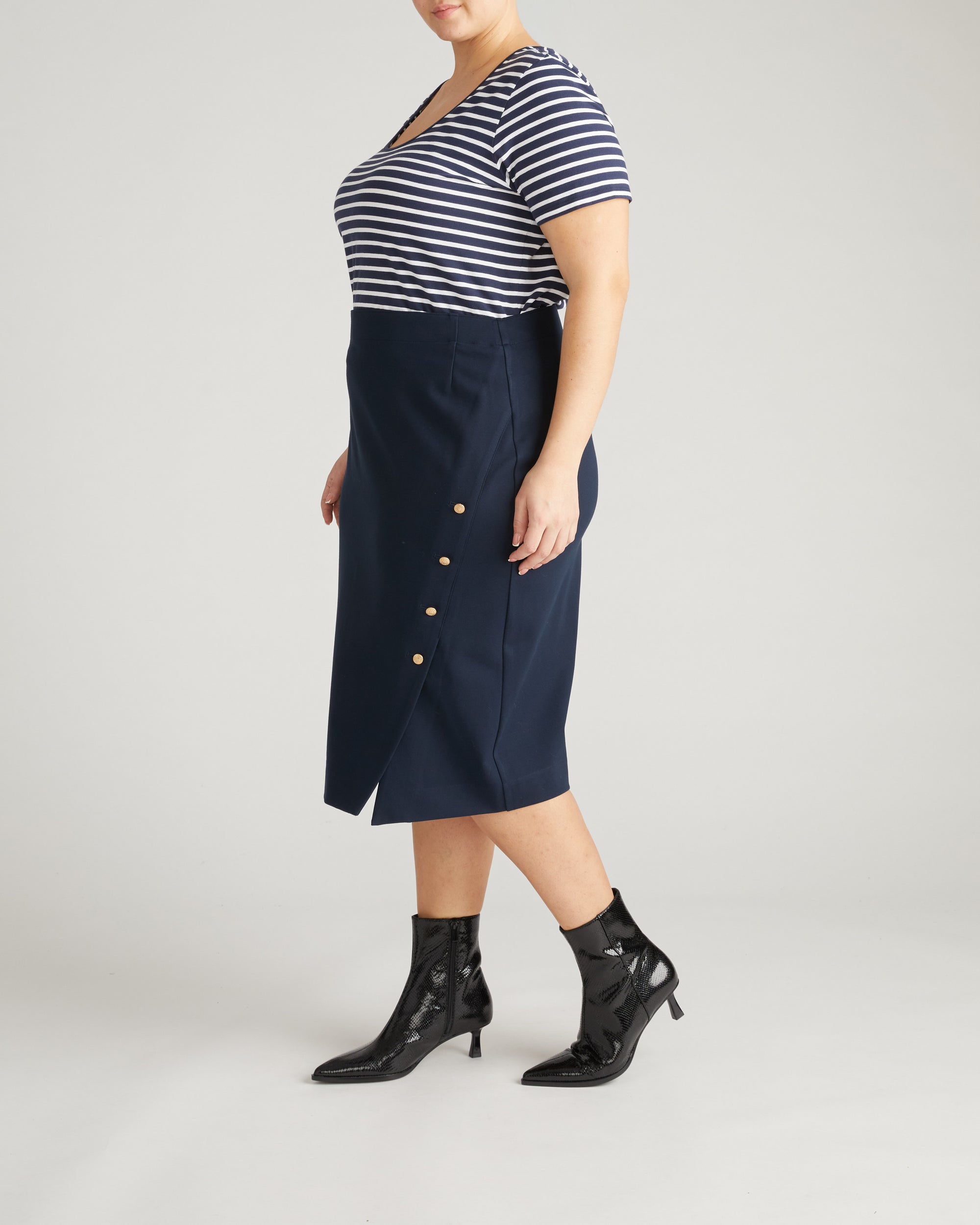 Anya Ponte Skirt - Navy with Gold Buttons