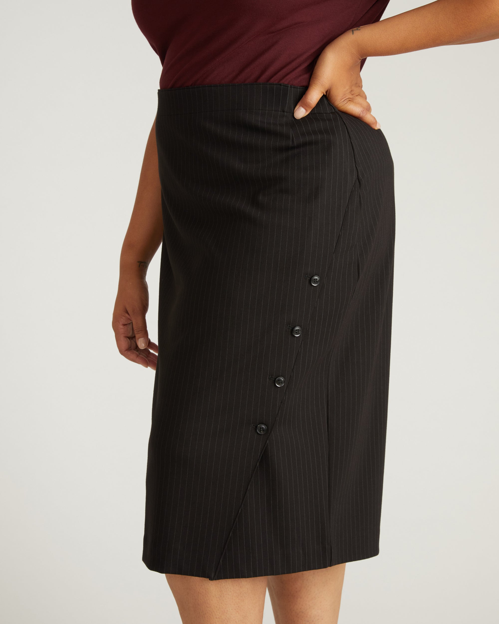 Anya Ponte Skirt - Slate Pinstripe