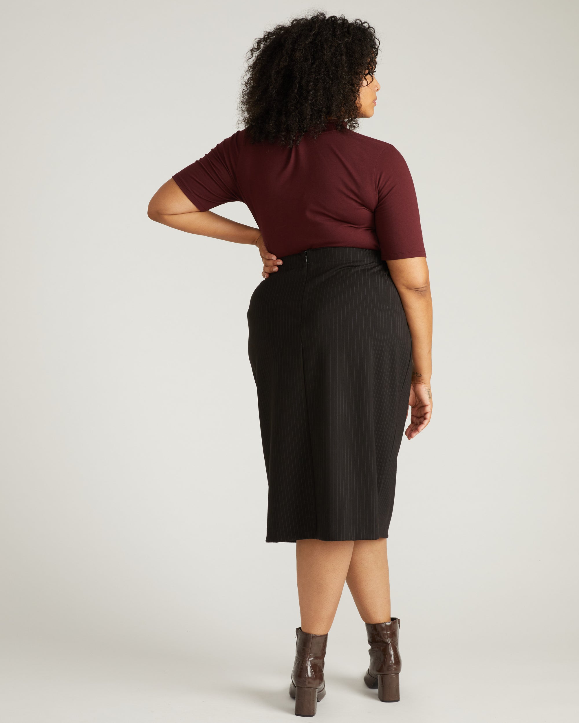 Anya Ponte Skirt - Slate Pinstripe