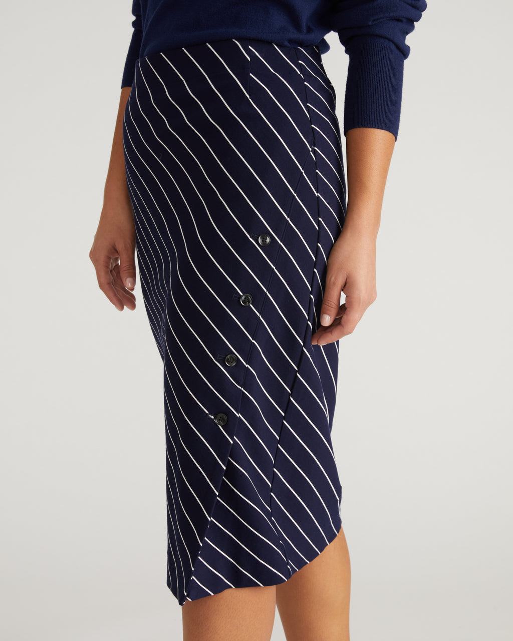 Wool Skirt White Pinstripe Pencil Skirt Stannah Navy Striped Jersey Skirt Pinstripe Wool-Blend Mini Skirt