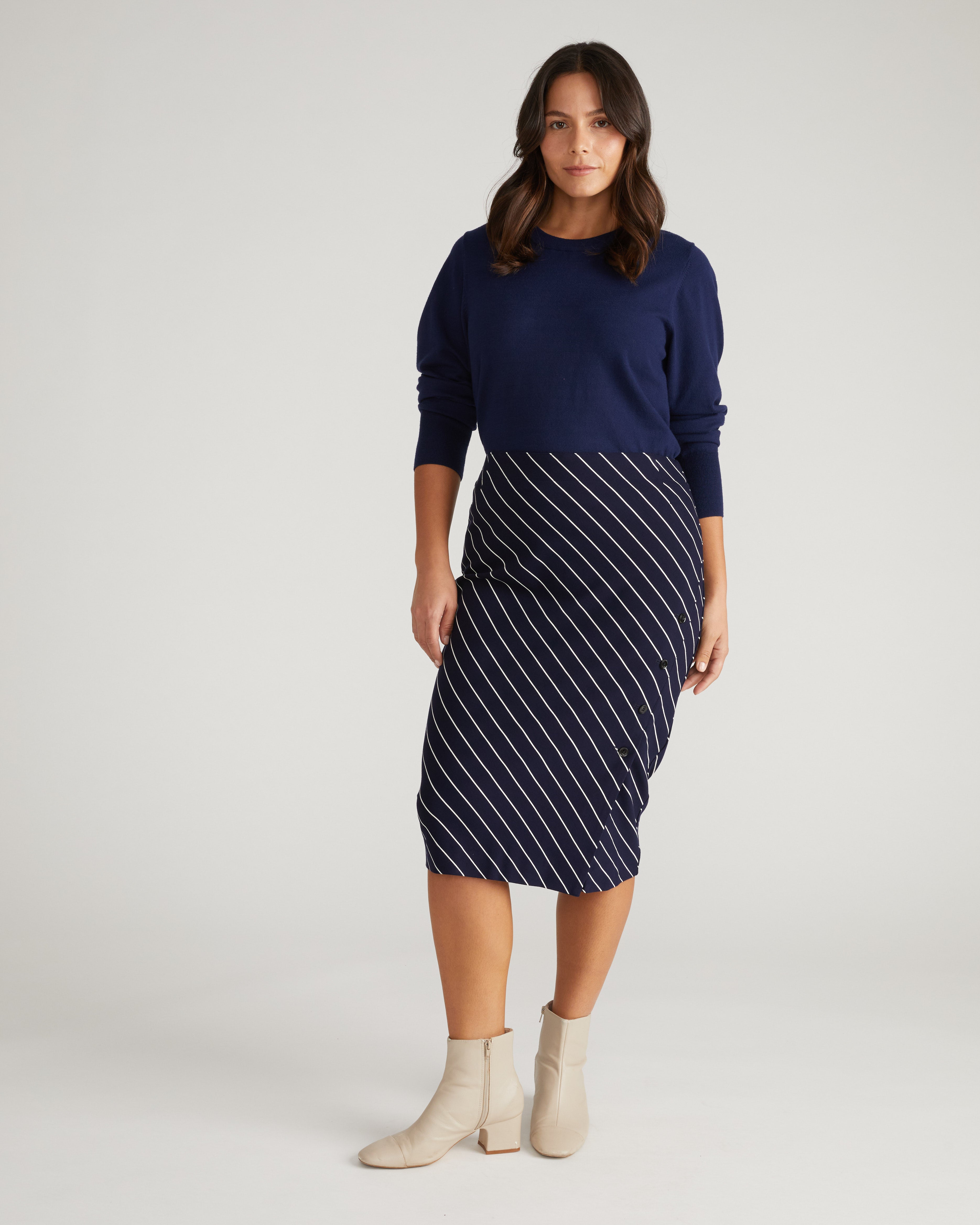 Anya Ponte Skirt - Navy Pinstripe – Universal Standard