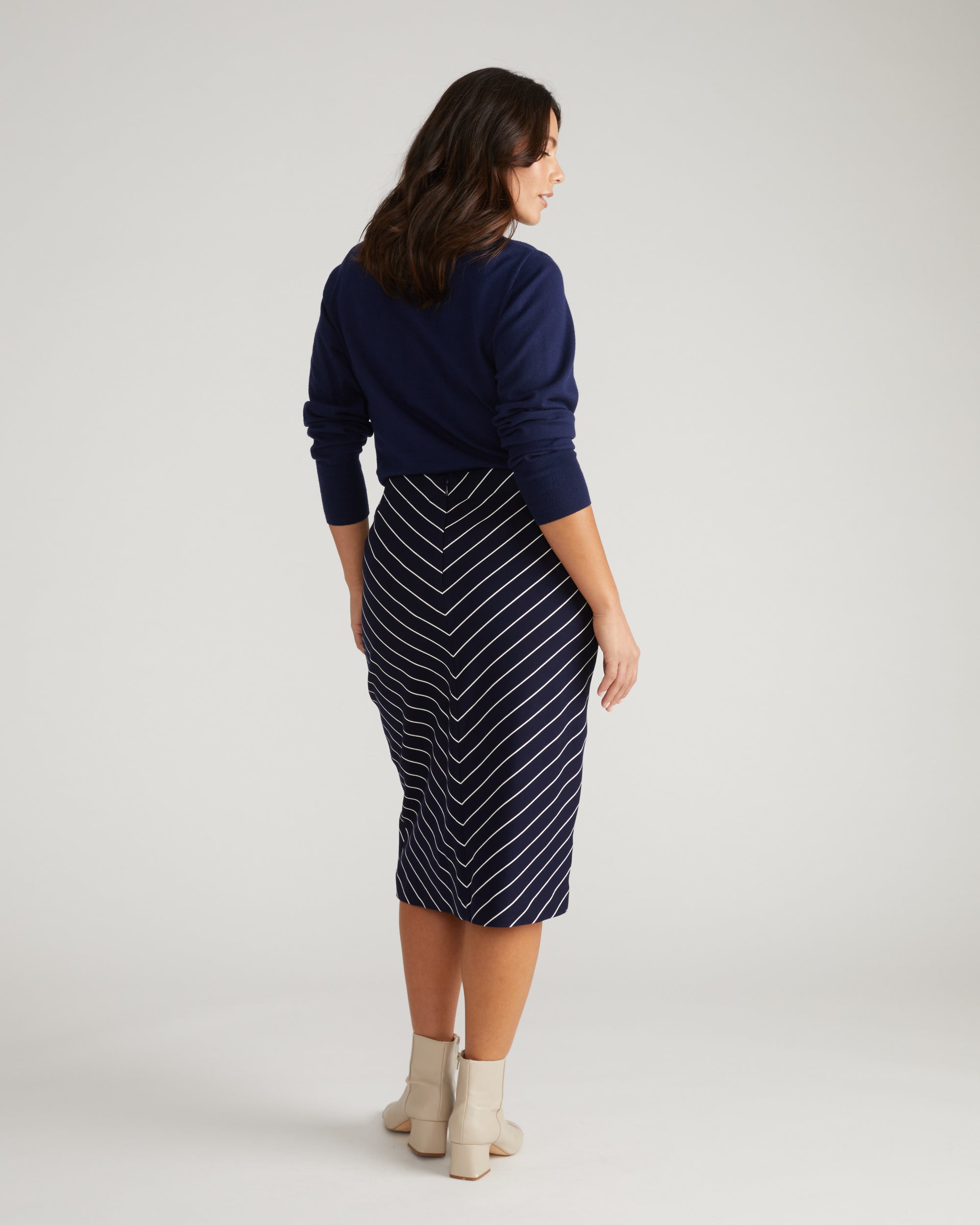 Anya Ponte Skirt - Navy Pinstripe