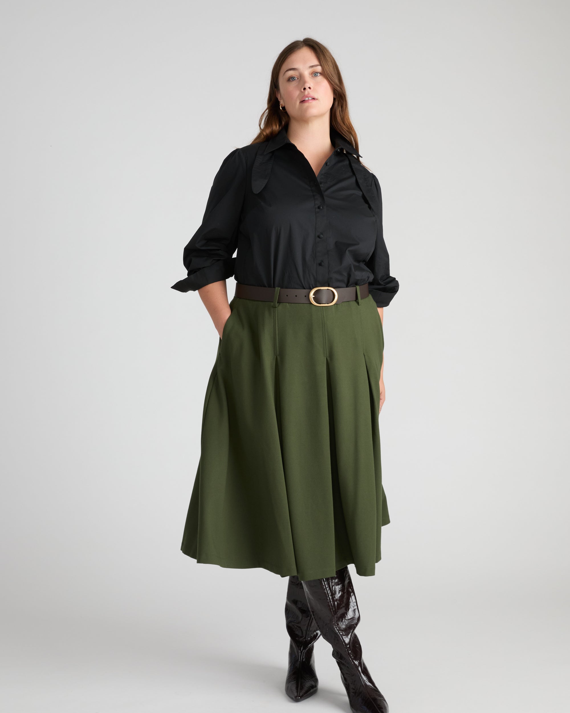 Aleya Pleated Ponte Skirt - Kombu Green | Plus Size & Straight Size Women's Fashion | Universal Standard