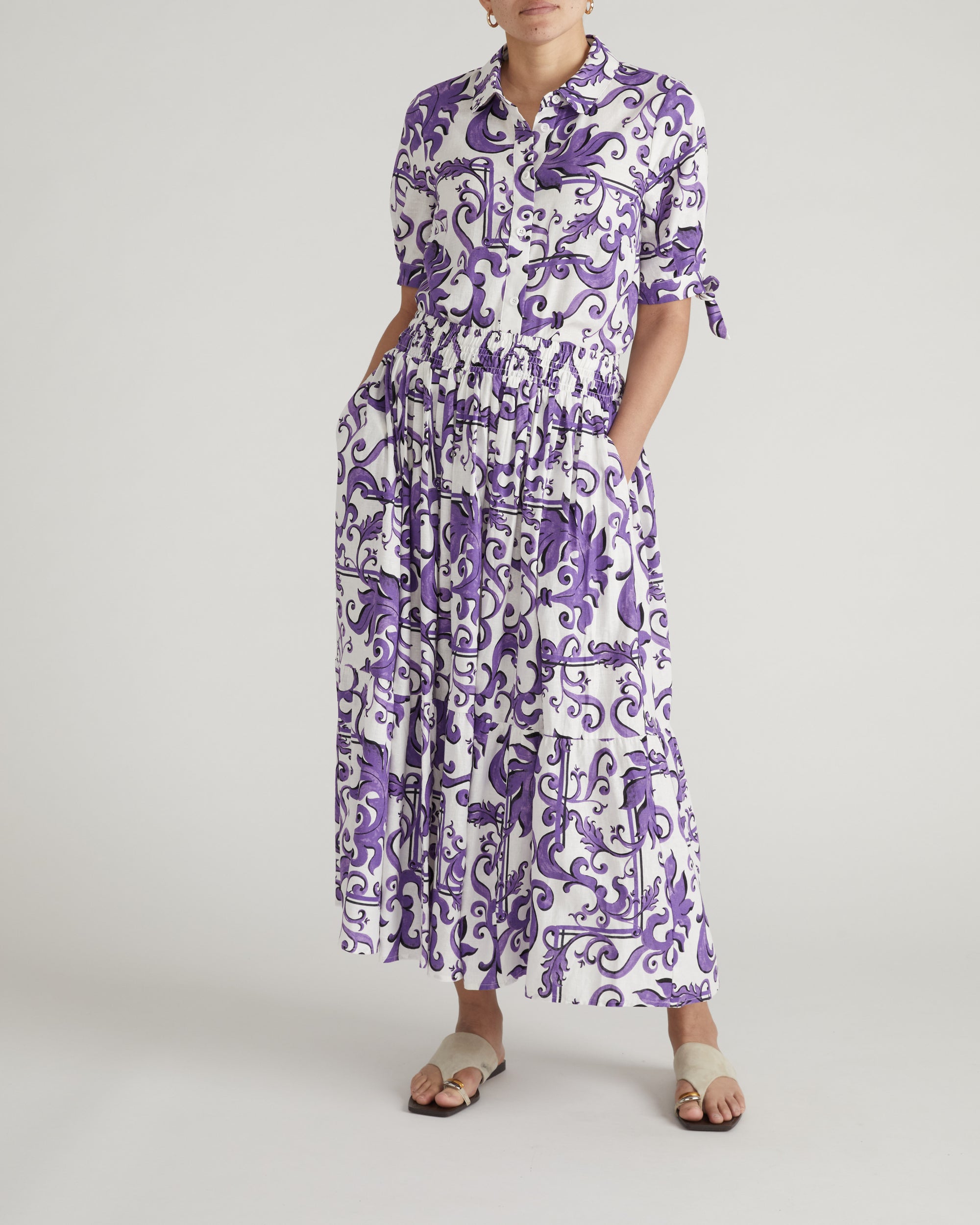 Tosca Linen Maxi Skirt - Purple Majolica Print | Plus Size & Straight Size Women's Fashion | Universal Standard