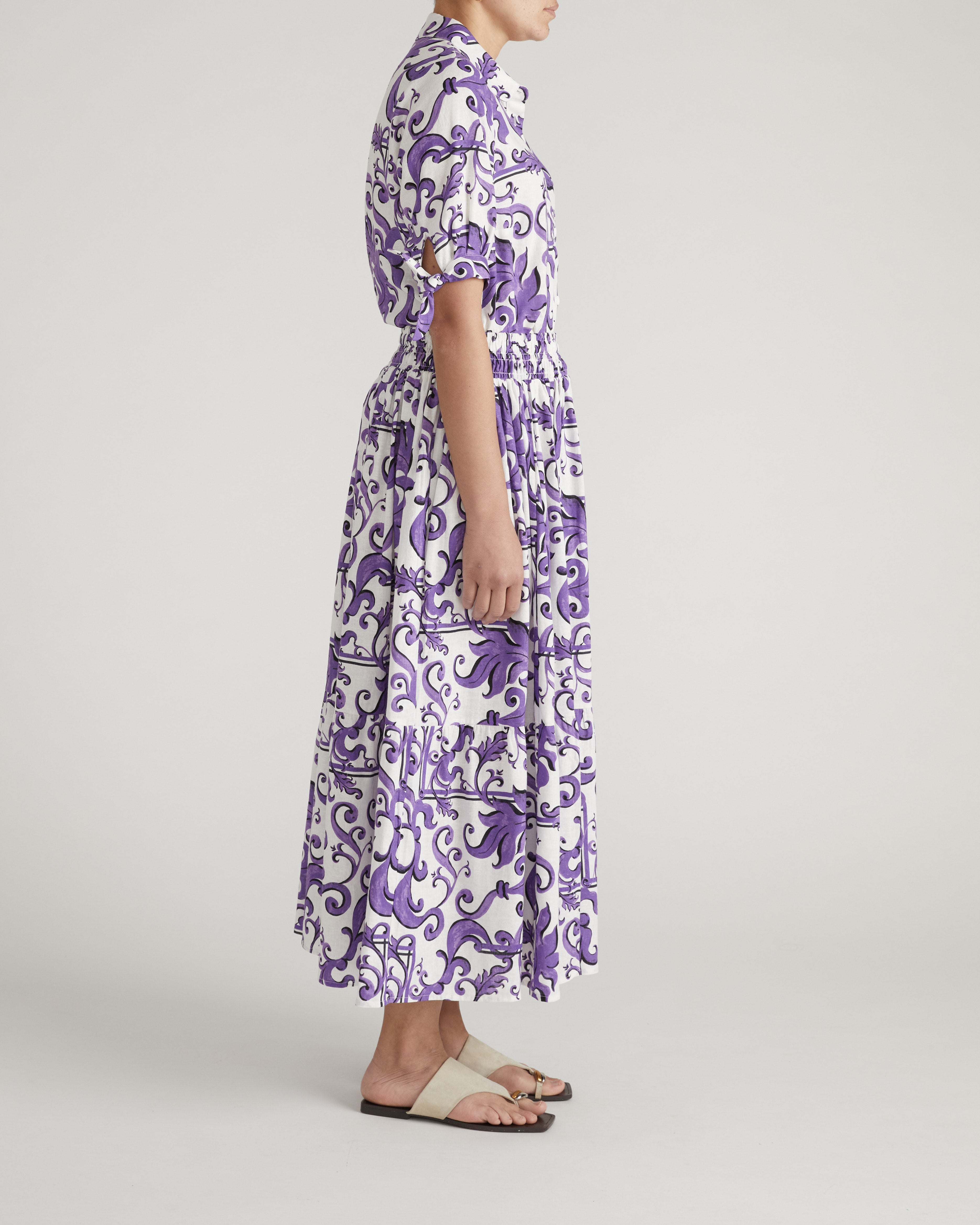 Tosca Linen Blend Maxi Skirt - Purple Majolica Print – Universal