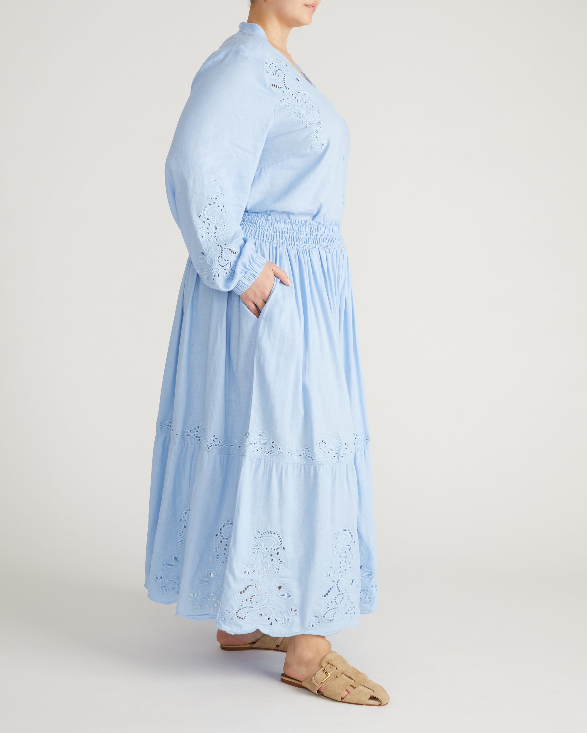 Tosca Embroidered Linen Maxi Skirt - Cielo Blue | Plus Size & Straight Size Women's Fashion | Universal Standard