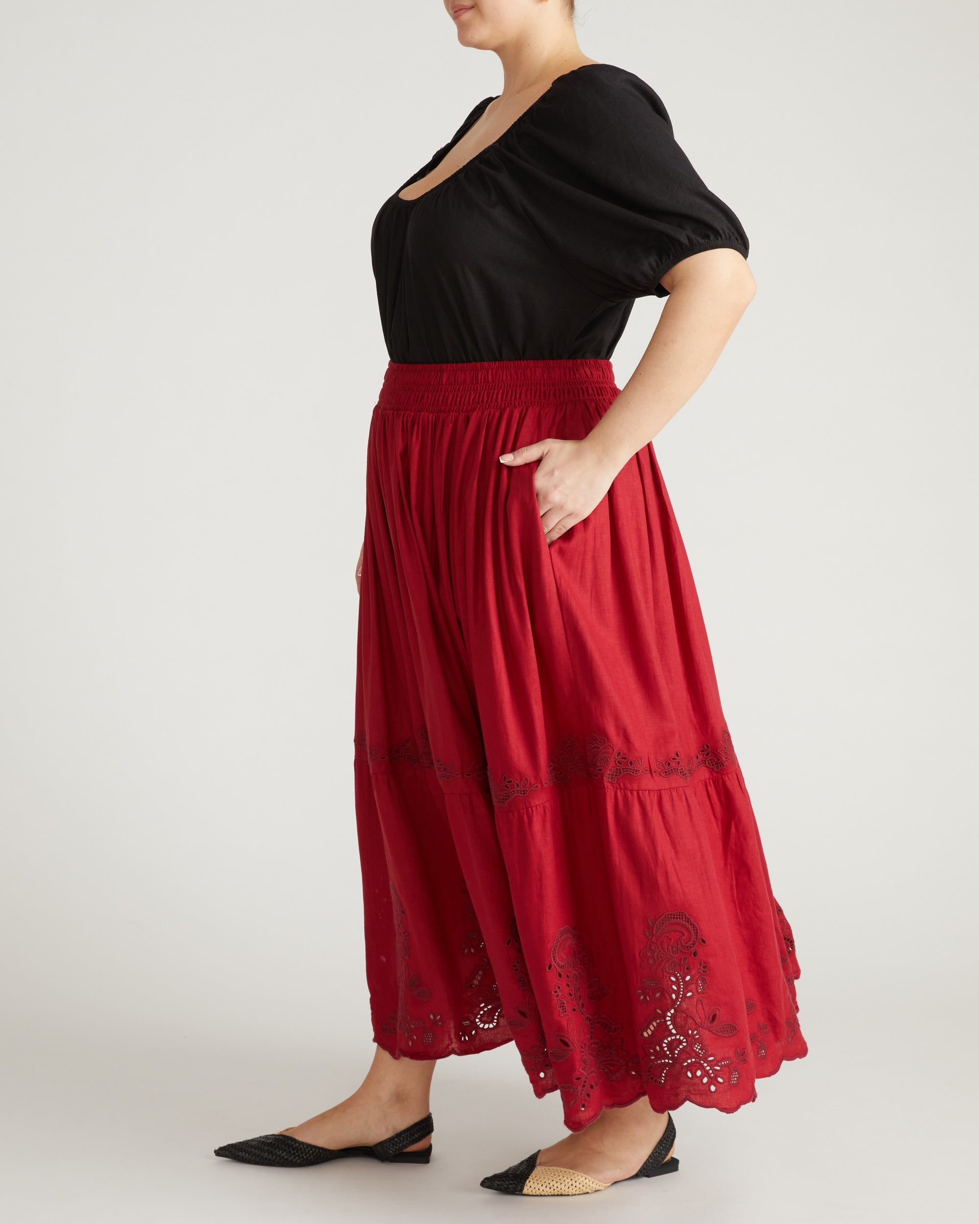 Tosca Embroidered Linen Maxi Skirt - Vibrant Red | Plus Size & Straight Size Women's Fashion | Universal Standard
