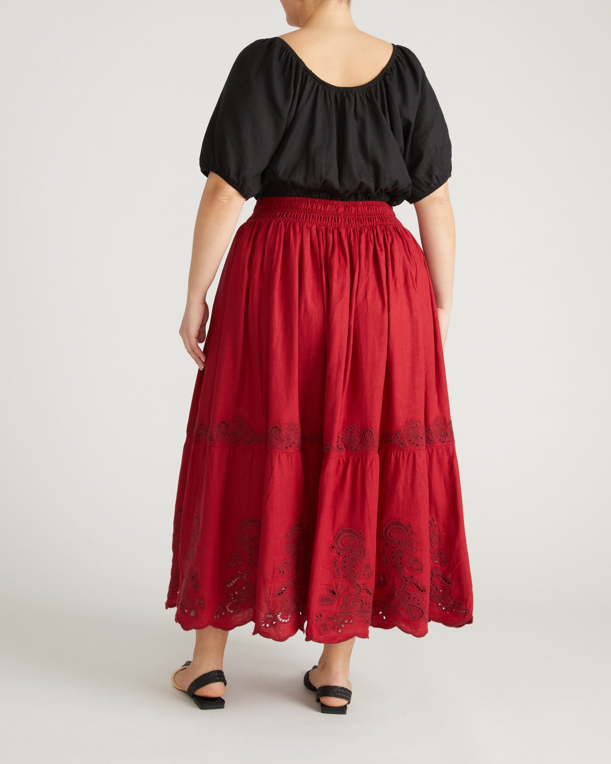 Tosca Embroidered Linen Maxi Skirt - Vibrant Red | Plus Size & Straight Size Women's Fashion | Universal Standard