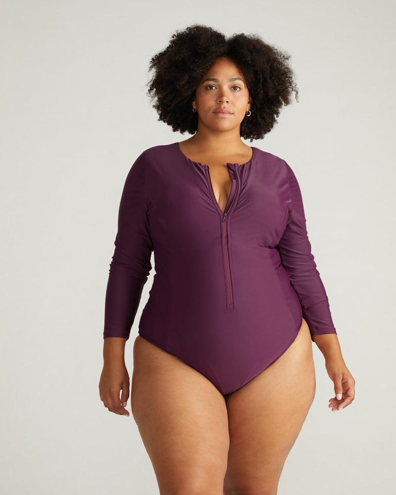 The Surf Long Sleeve Swimsuit - Deep Pansy