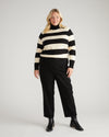 Renee Savvy Fine Knit Raglan Turtleneck - Black/Ecru Rugby Stripe